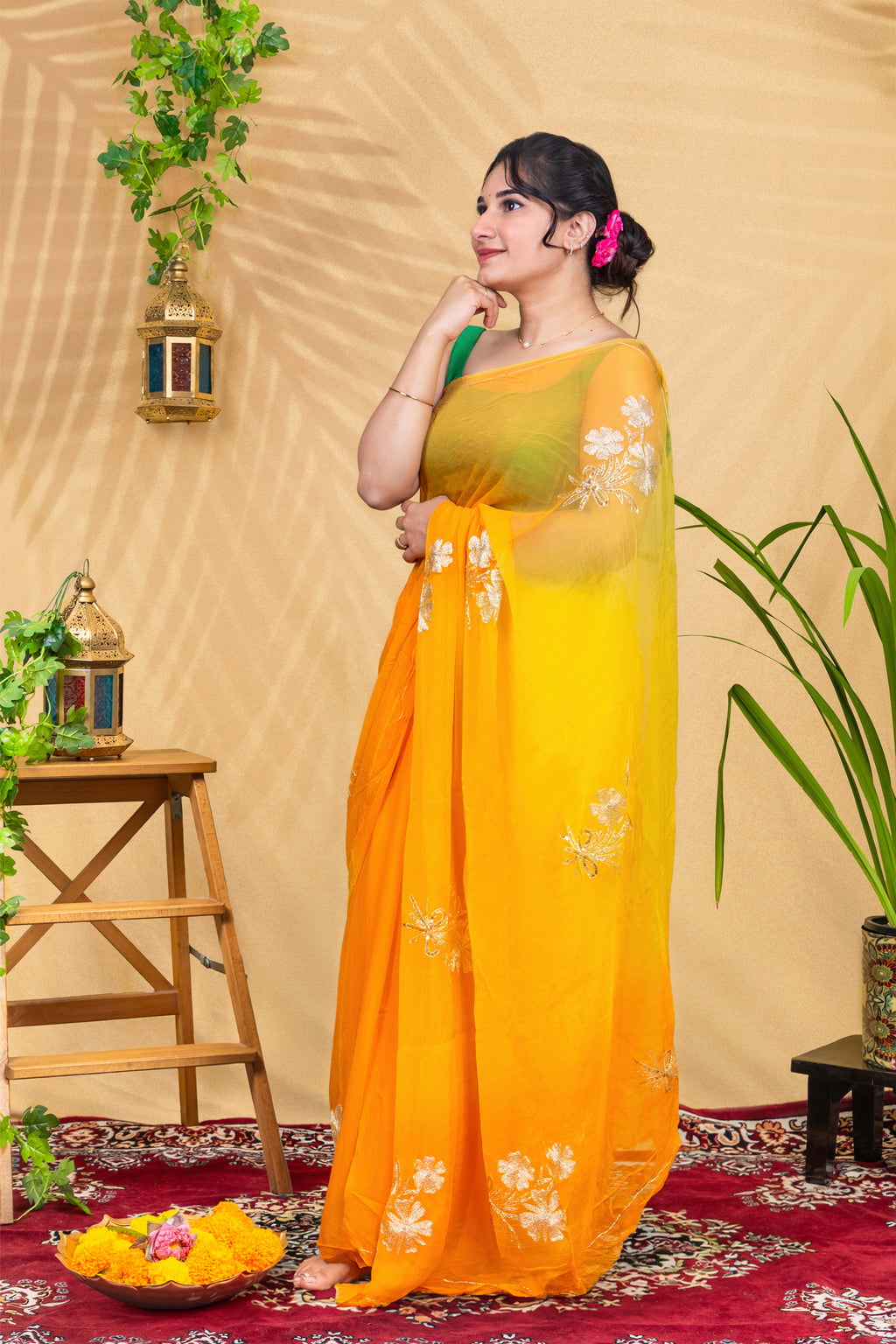 Sunehri Phool Chiffon Saree