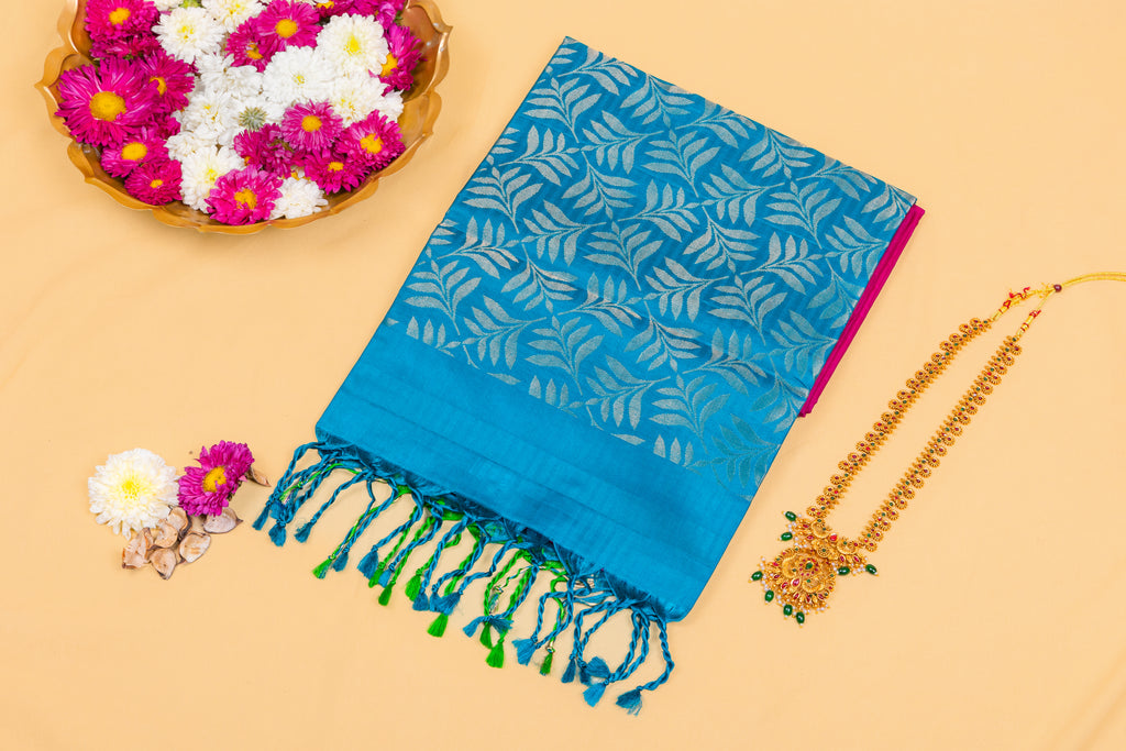Peacock Teal & Magenta Silk Saree