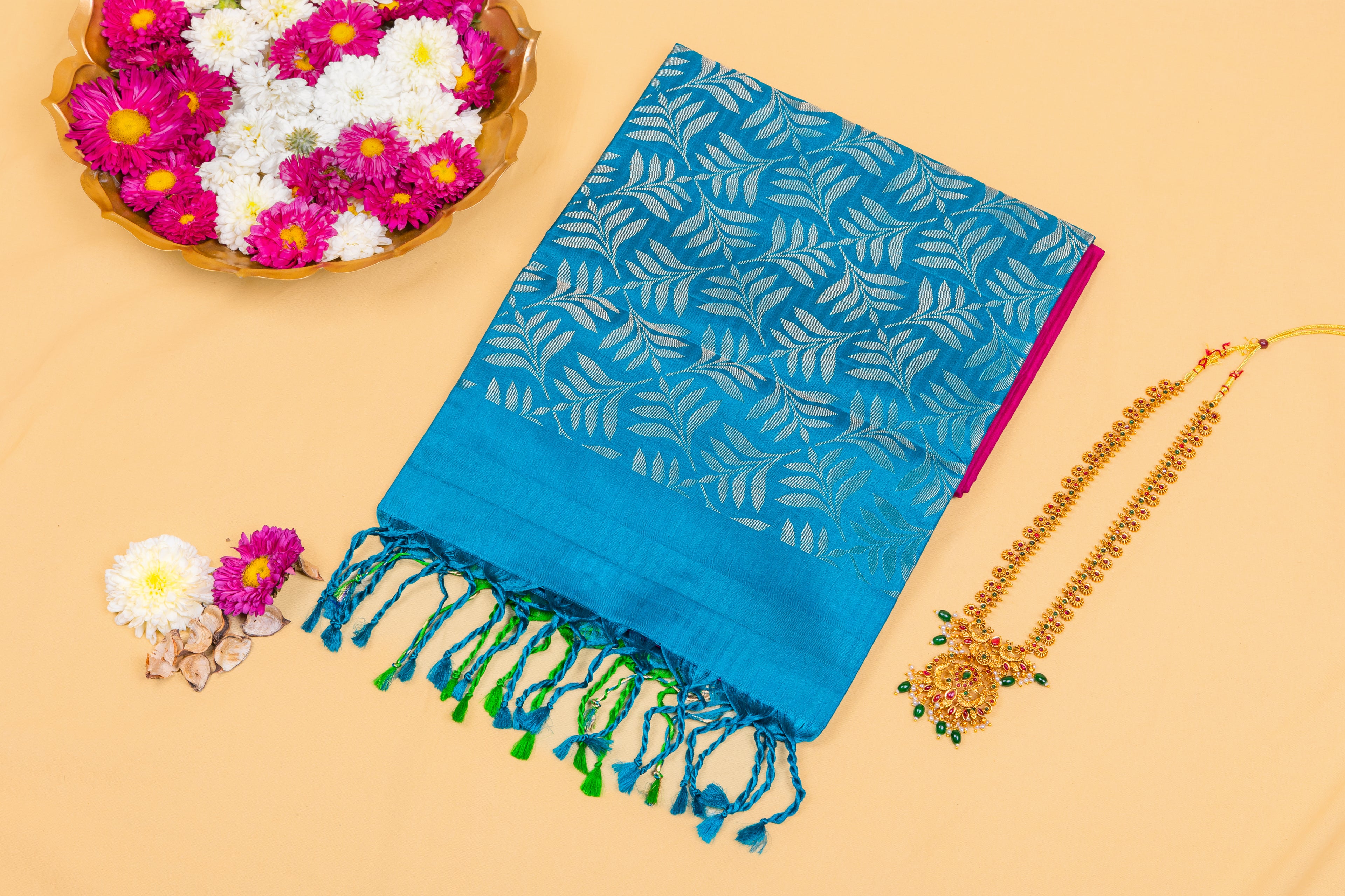 Peacock Teal & Magenta Silk Saree