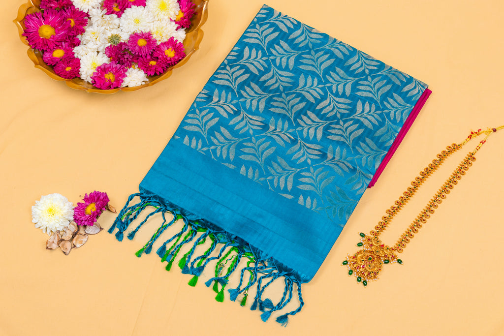 Peacock Teal & Magenta Silk Saree