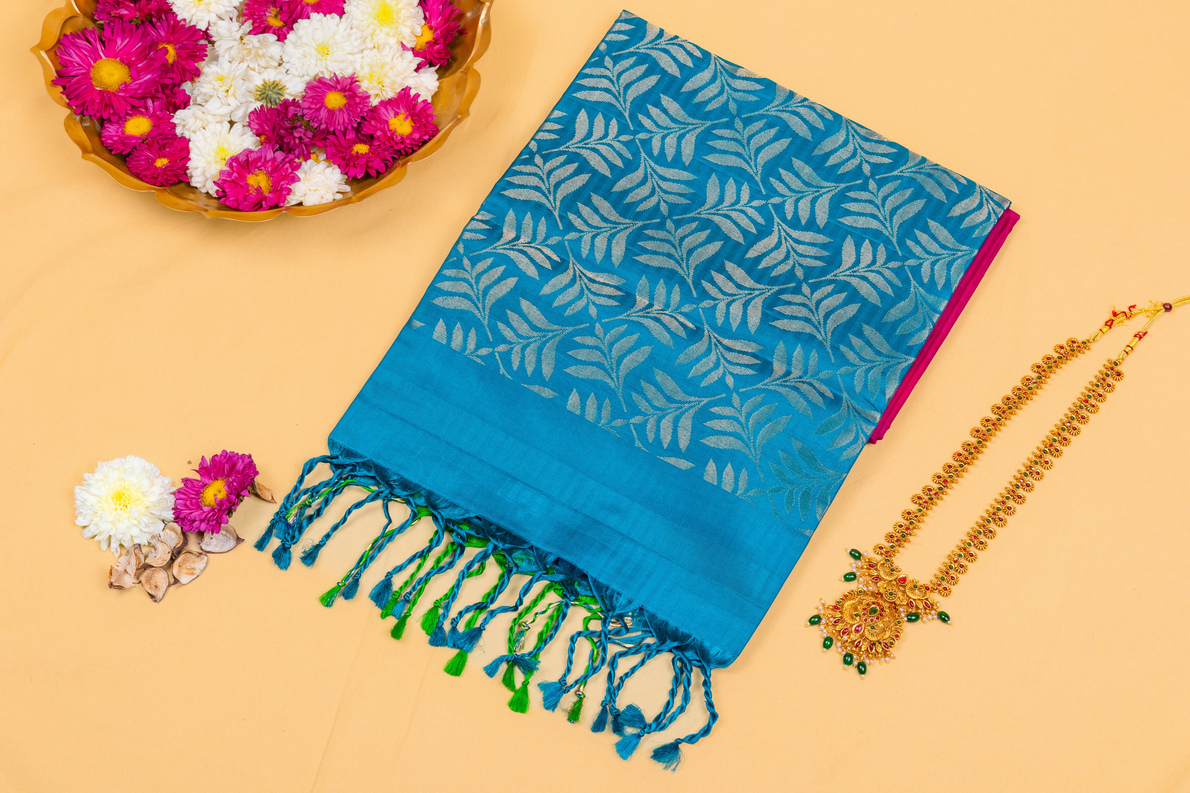 Peacock Teal & Magenta Silk Saree