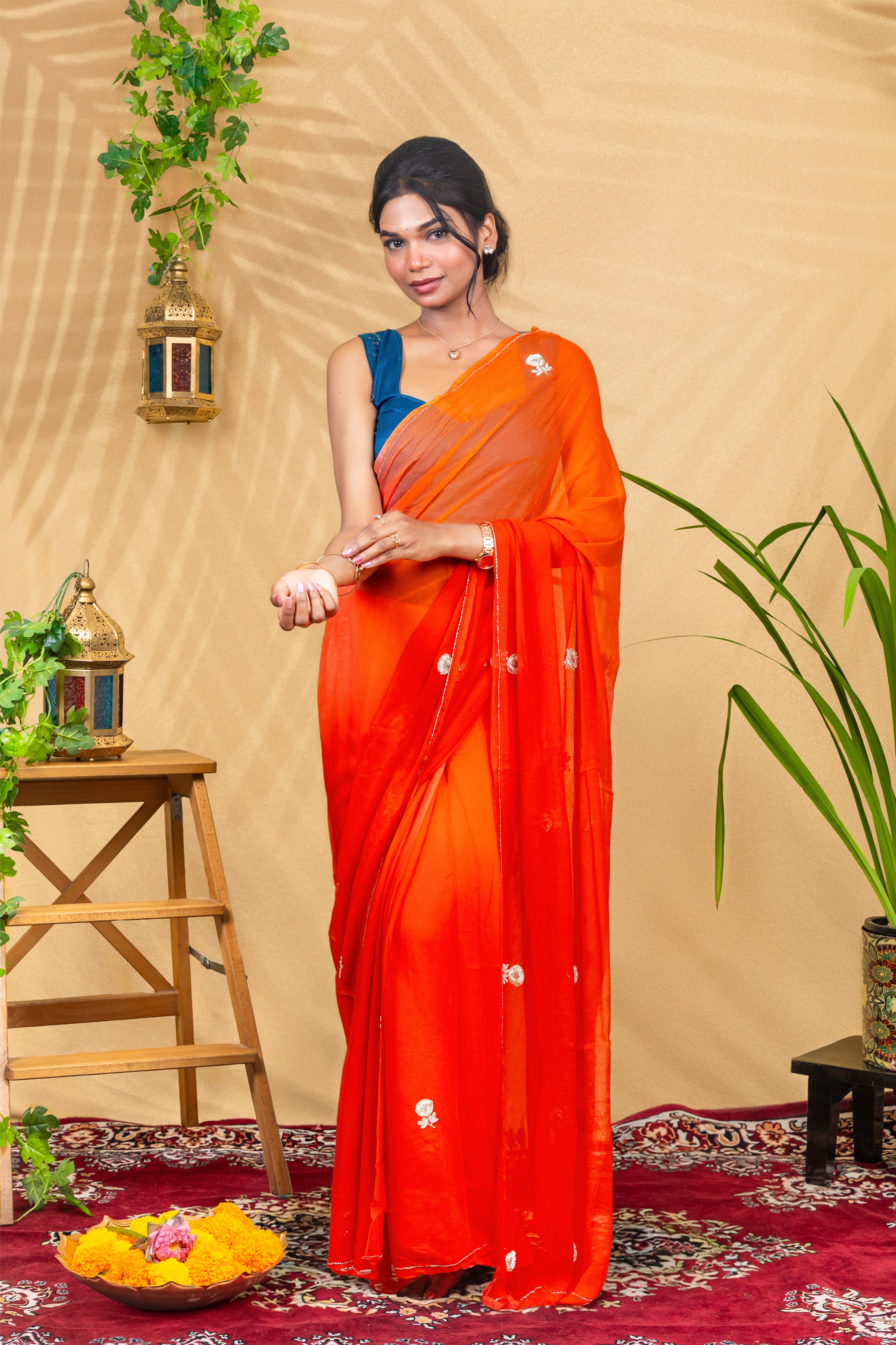 Gulmohar Glow Chiffon Saree