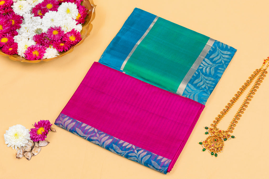 Peacock Teal & Magenta Silk Saree