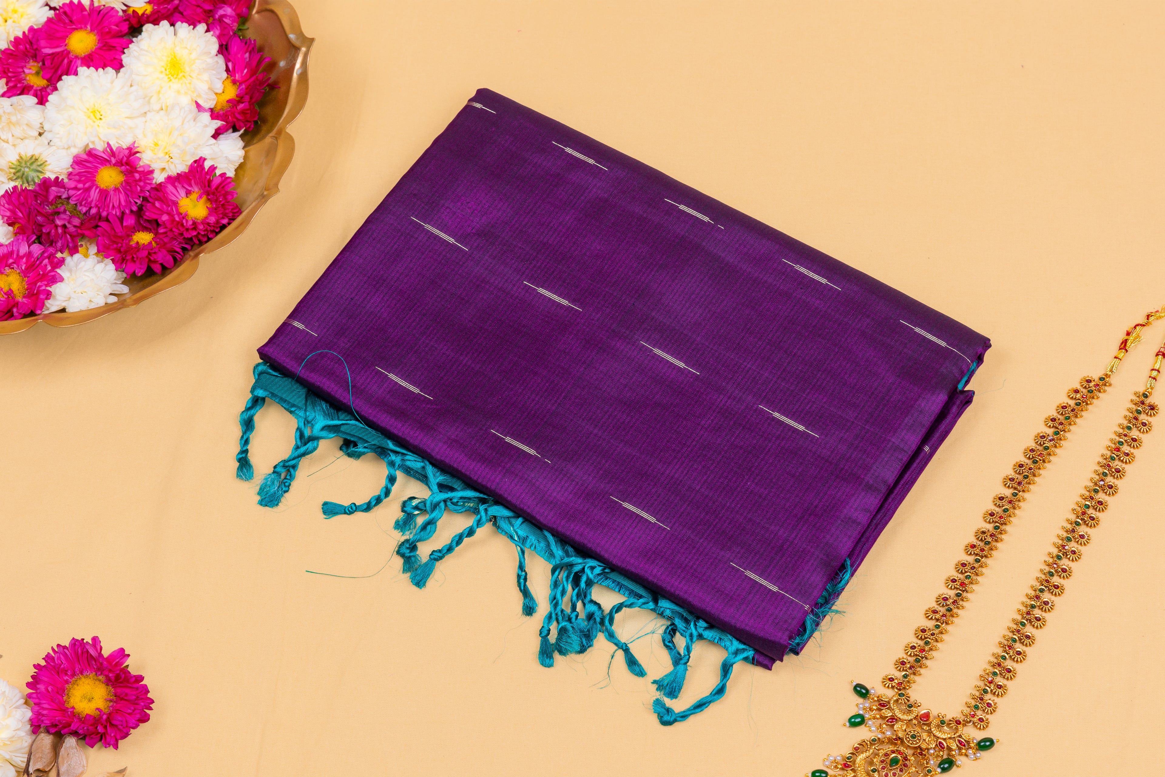 Violet Vista—Teal Pallu Silk