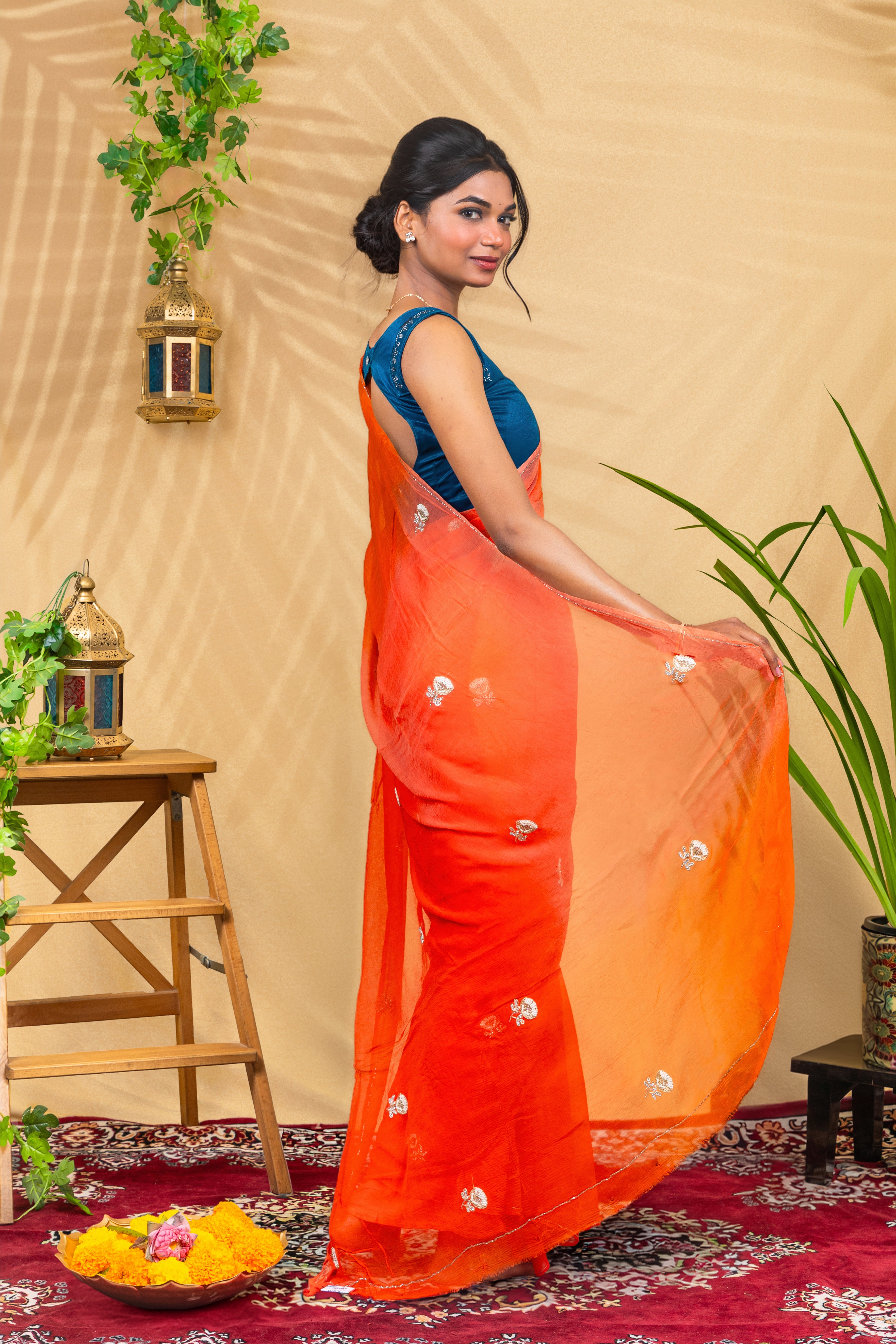 Gulmohar Glow Chiffon Saree