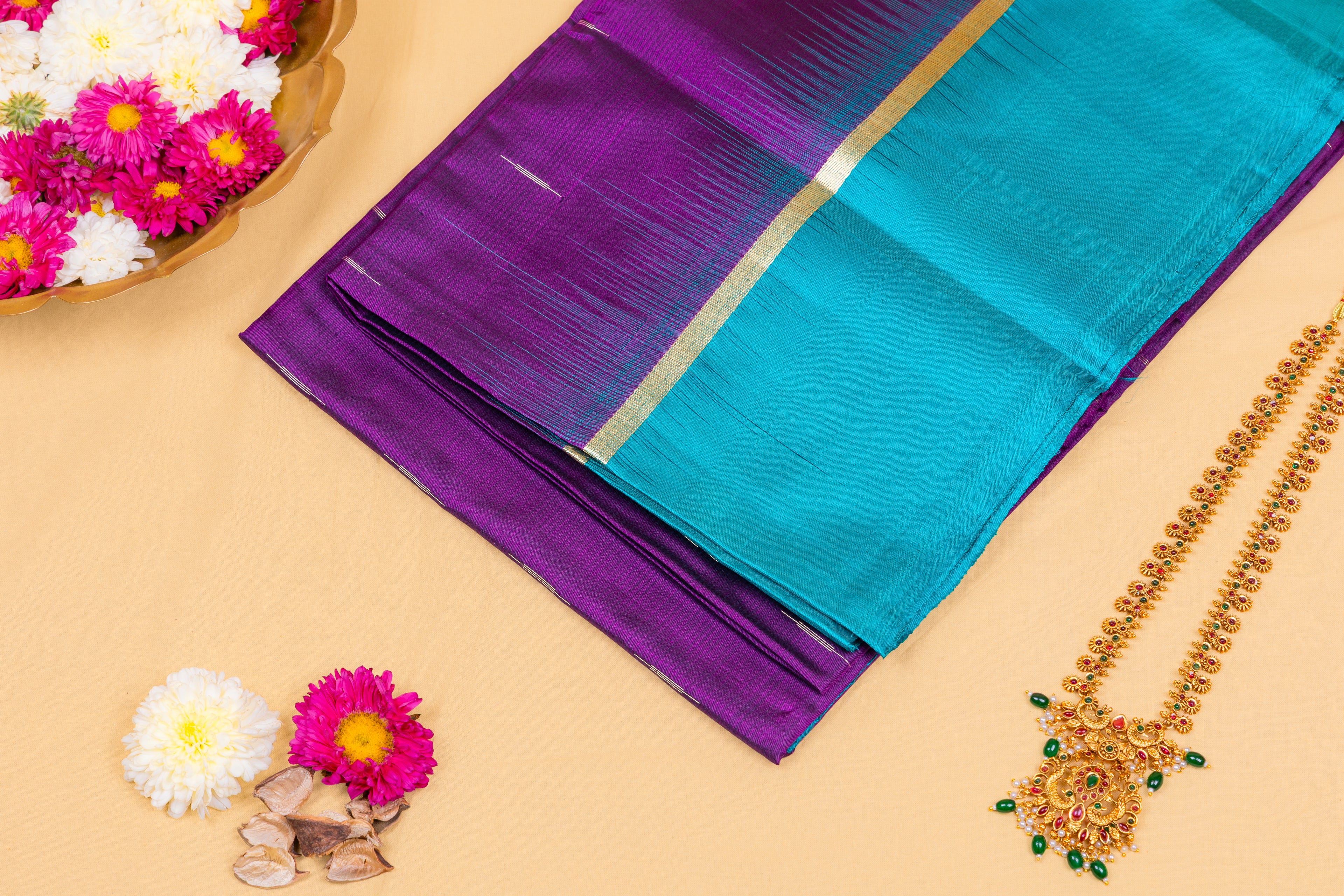 Violet Vista—Teal Pallu Silk
