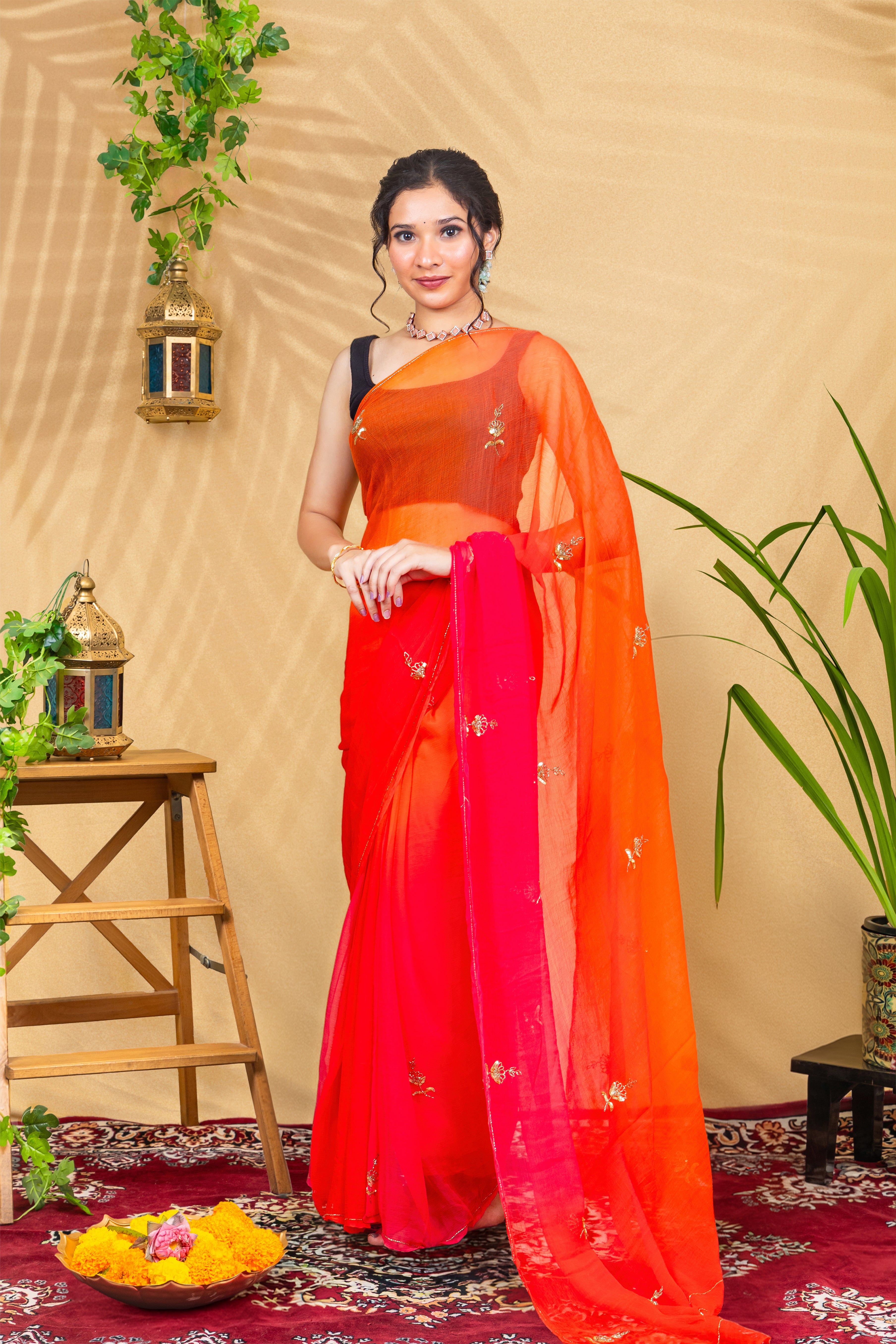 Kesari Gulal Chiffon Saree