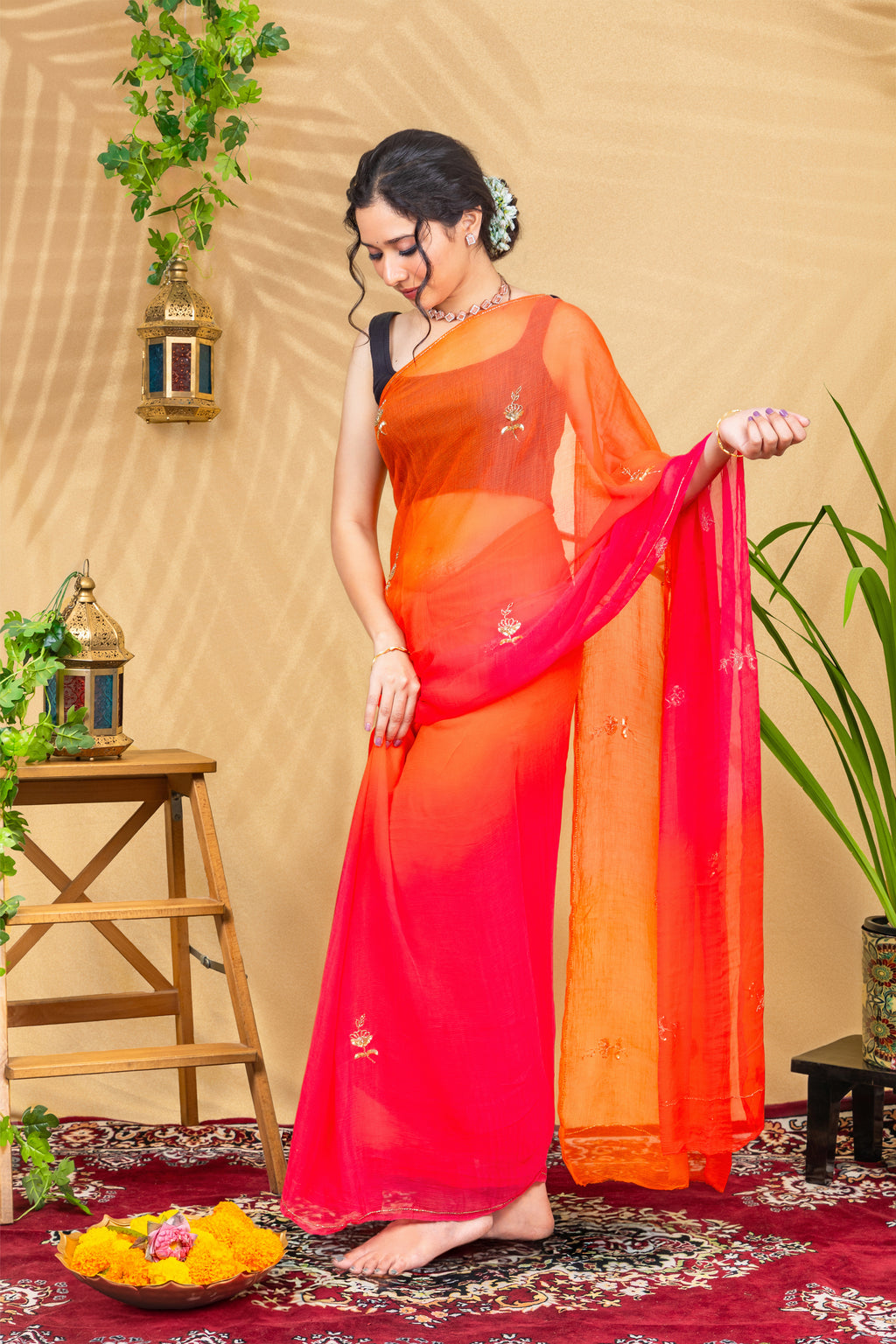 Kesari Gulal Chiffon Saree