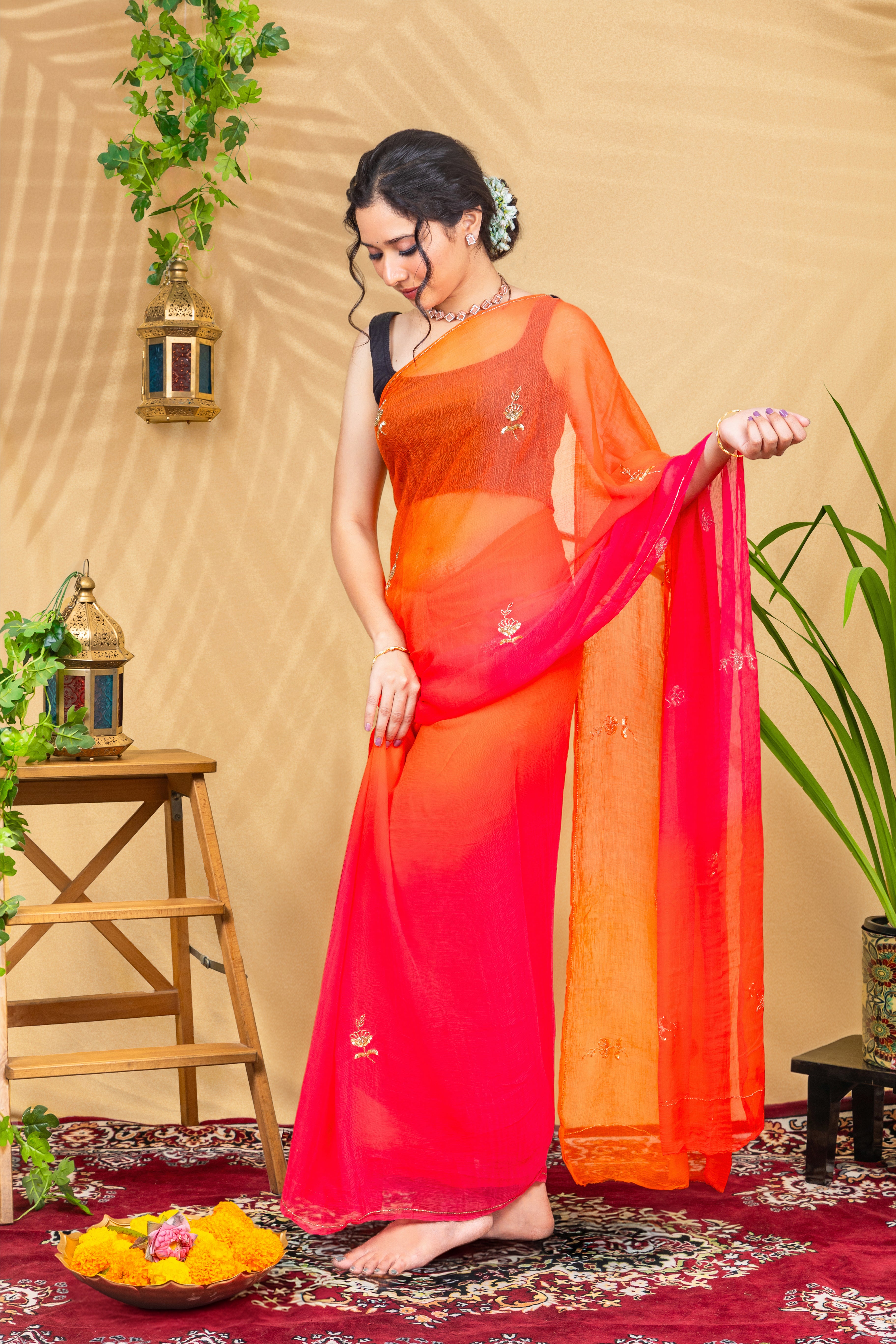 Kesari Gulal Chiffon Saree