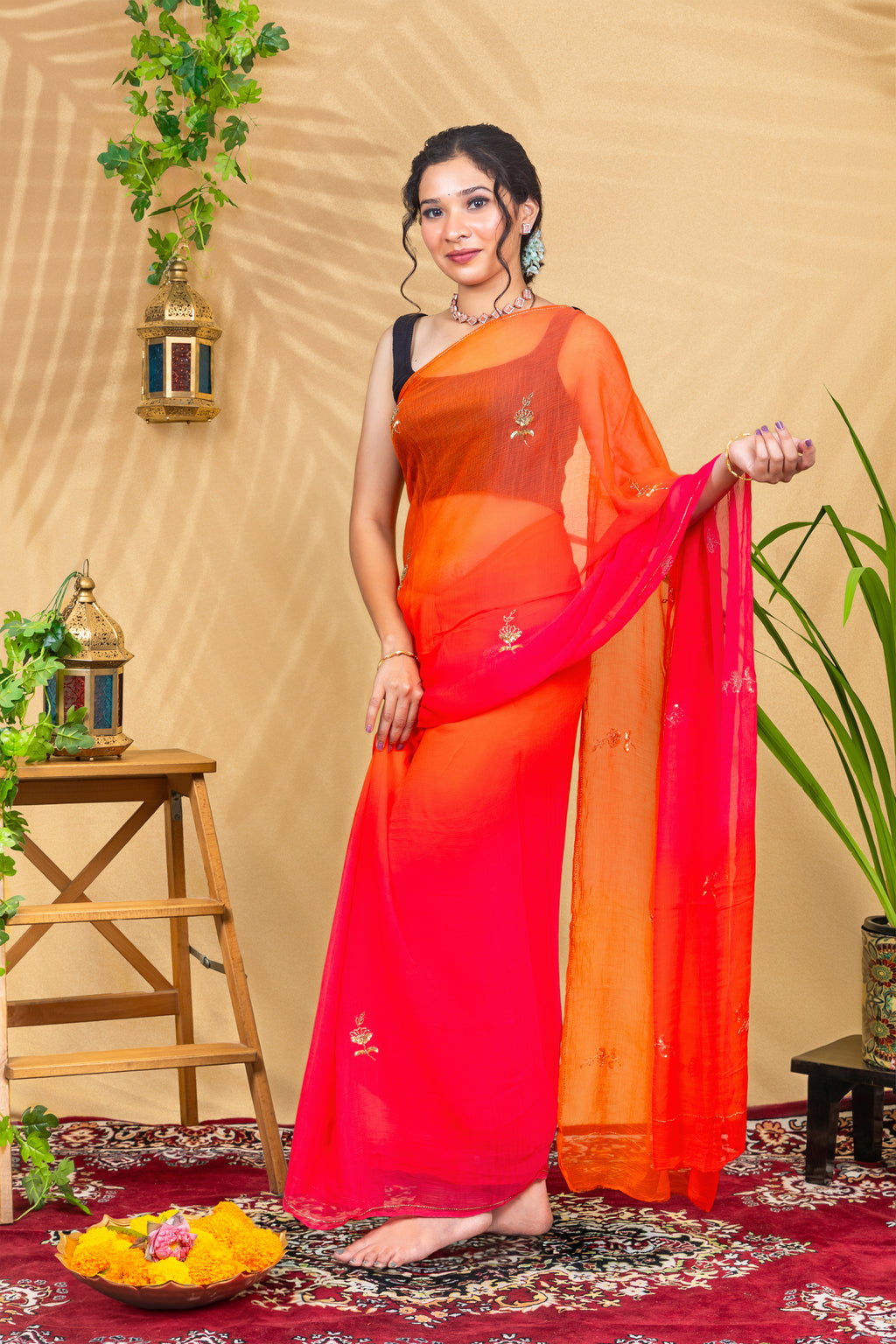 Kesari Gulal Chiffon Saree