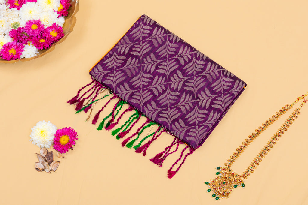 Royal Purple Leaf—Emerald Pallu Silk