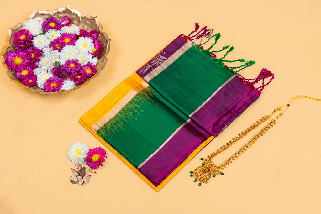 Royal Purple Leaf—Emerald Pallu Silk
