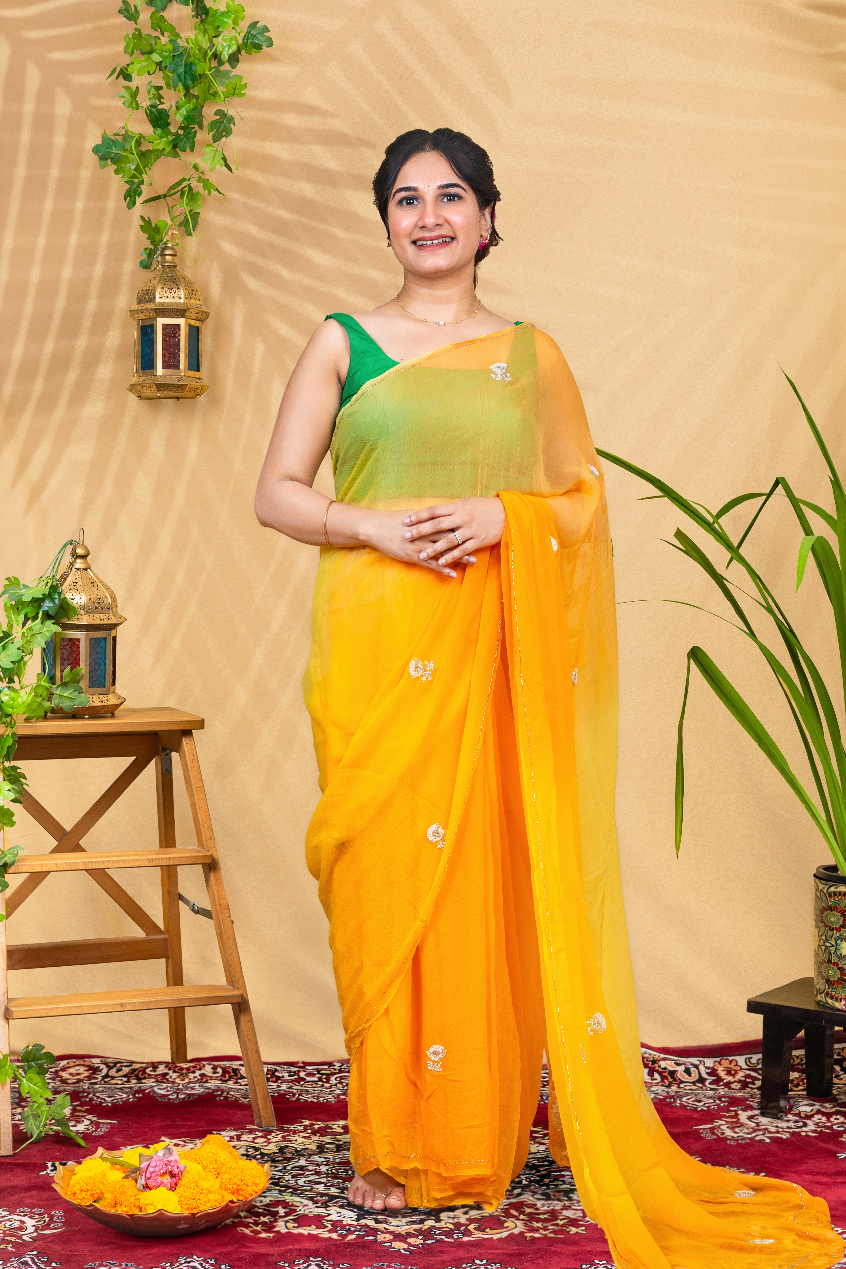Sunehri Spark Butti Chiffon Saree