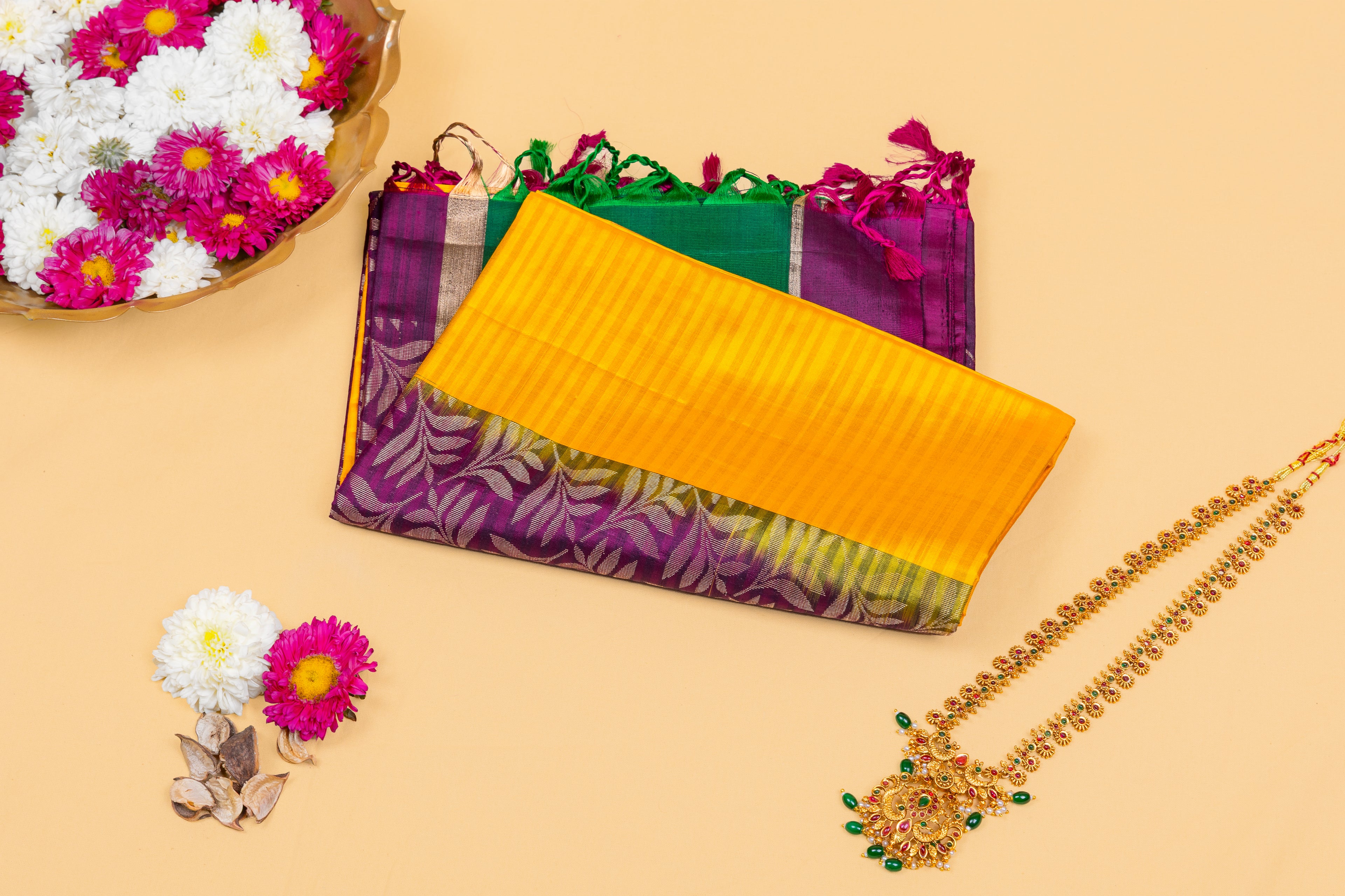 Royal Purple Leaf—Emerald Pallu Silk
