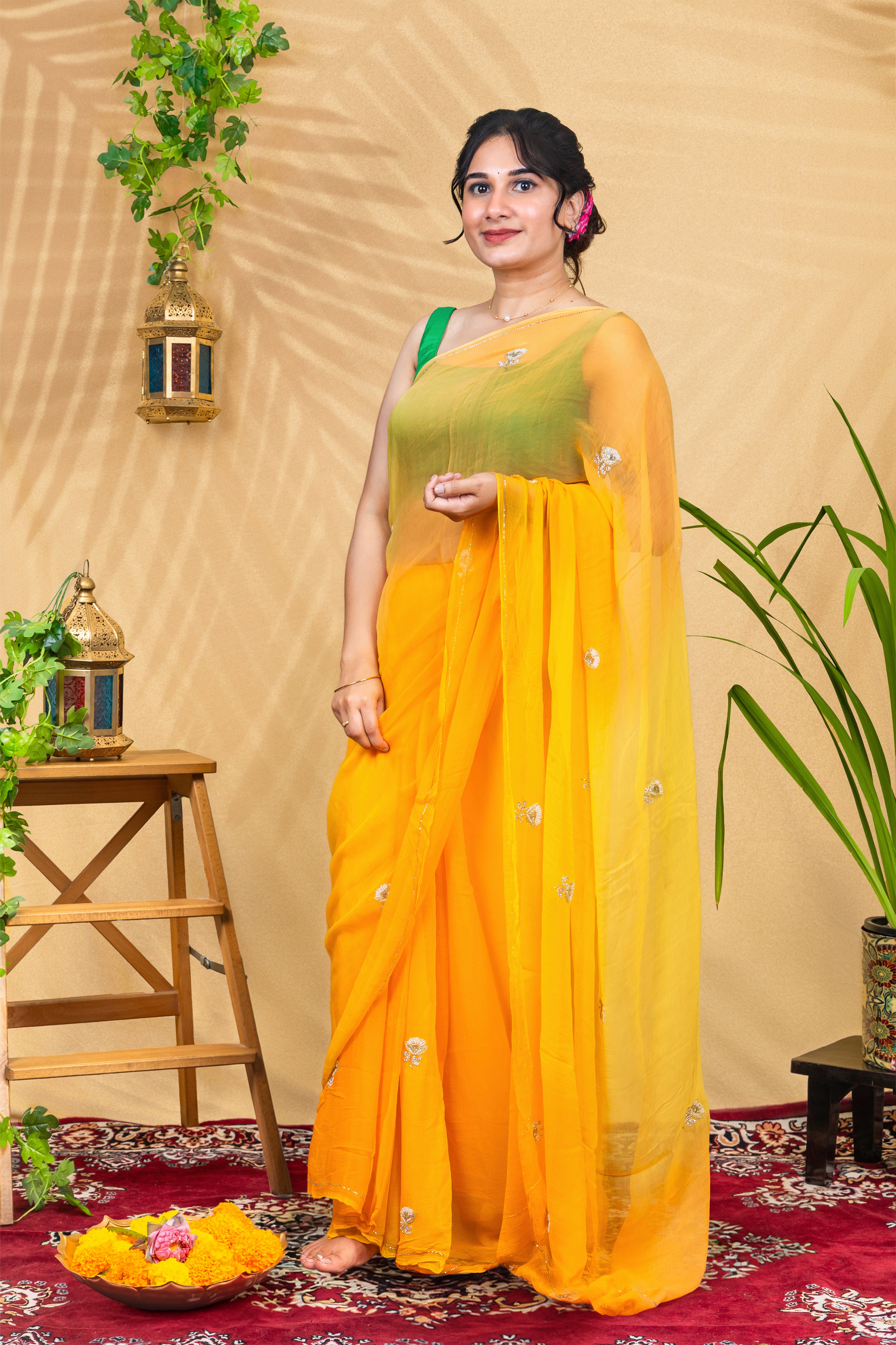 Sunehri Spark Butti Chiffon Saree