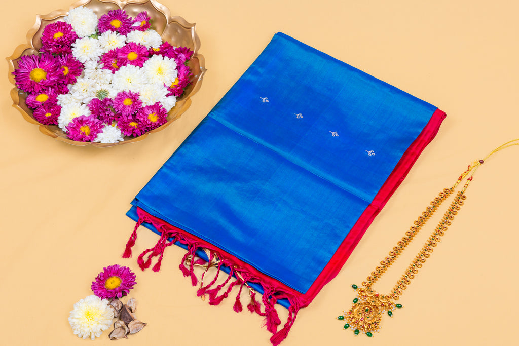 Blue Jewel Pink Pallu Silk Saree