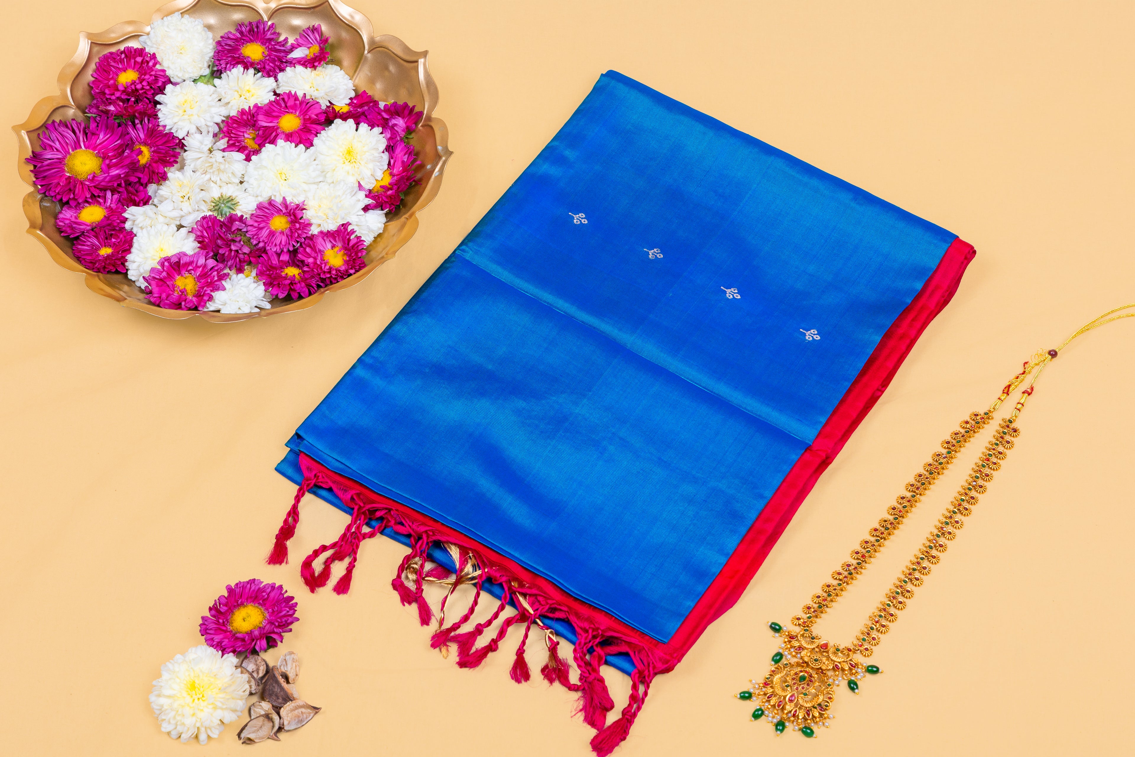 Blue Jewel Pink Pallu Silk Saree