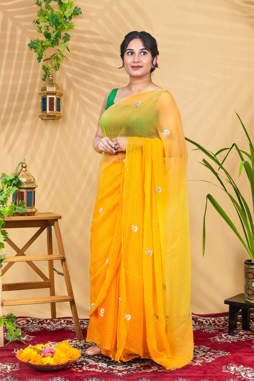 Sunehri Spark Butti Chiffon Saree