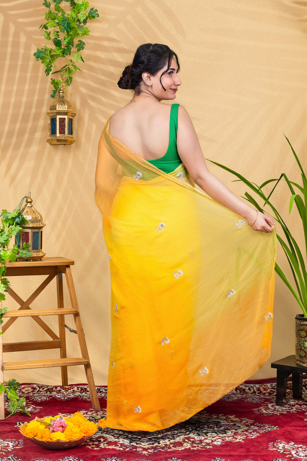 Sunehri Spark Butti Chiffon Saree