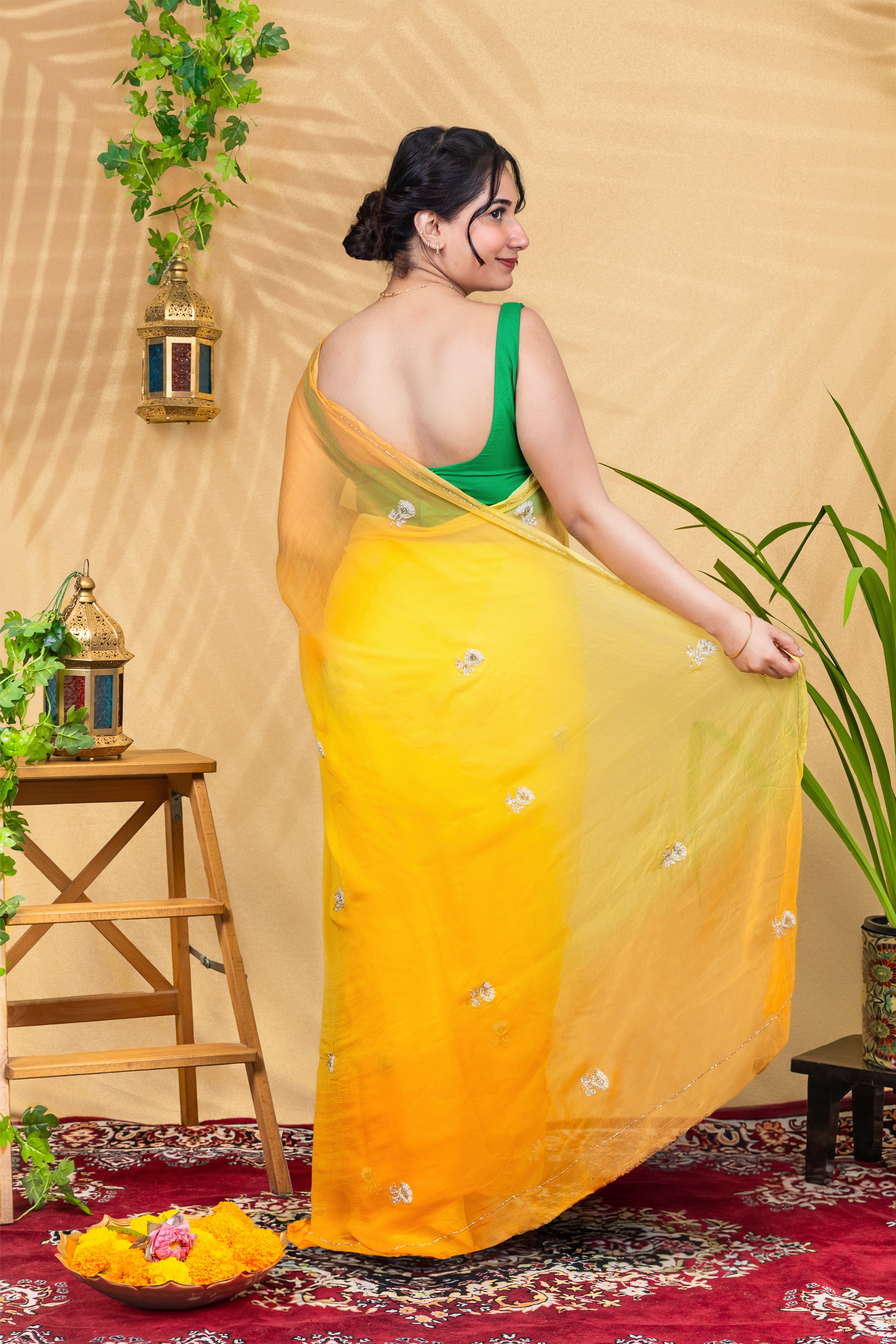 Sunehri Spark Butti Chiffon Saree