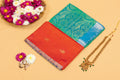 Mayura Teal Pallu—Red Silk Saree