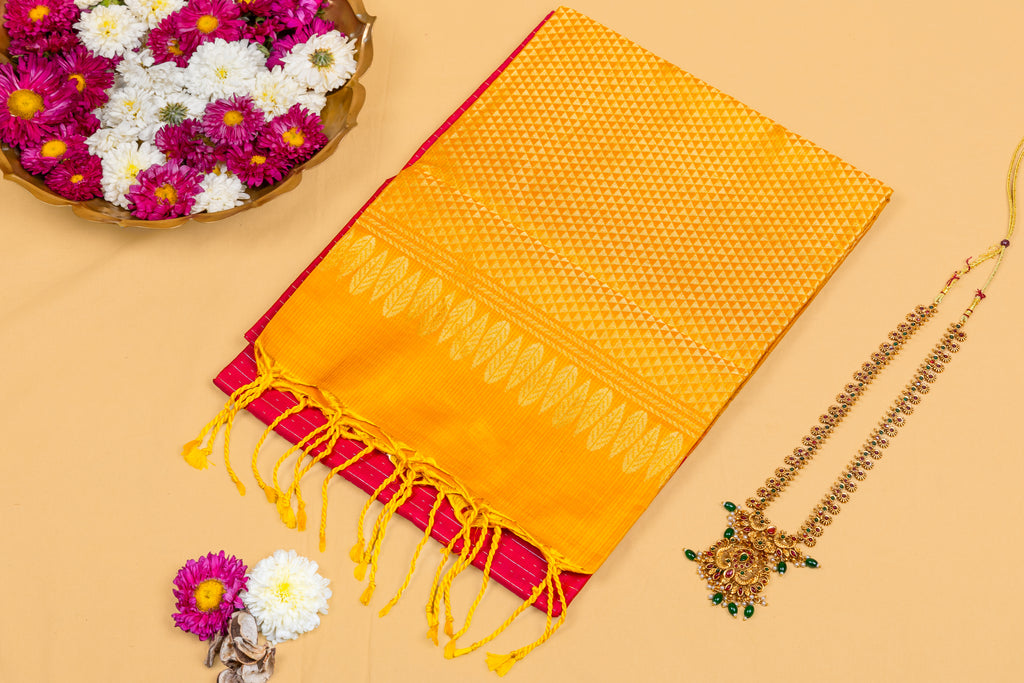 Golden Jaal—Fuchsia Contrast Silk Saree