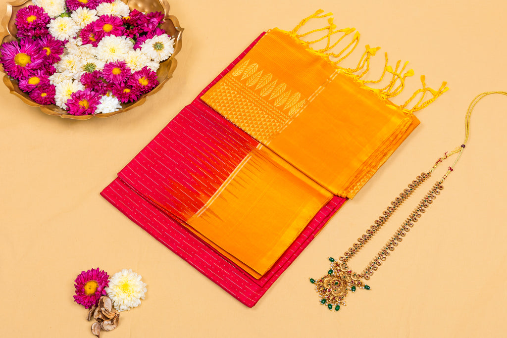 Golden Jaal—Fuchsia Contrast Silk Saree