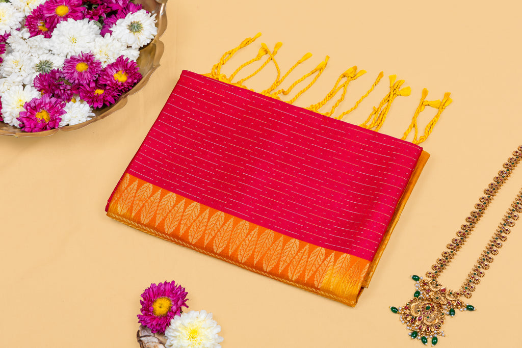Golden Jaal—Fuchsia Contrast Silk Saree