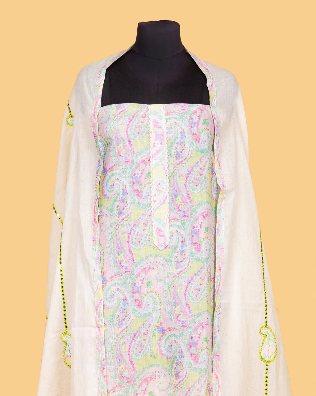 Powder Paisley Lace Dress Material