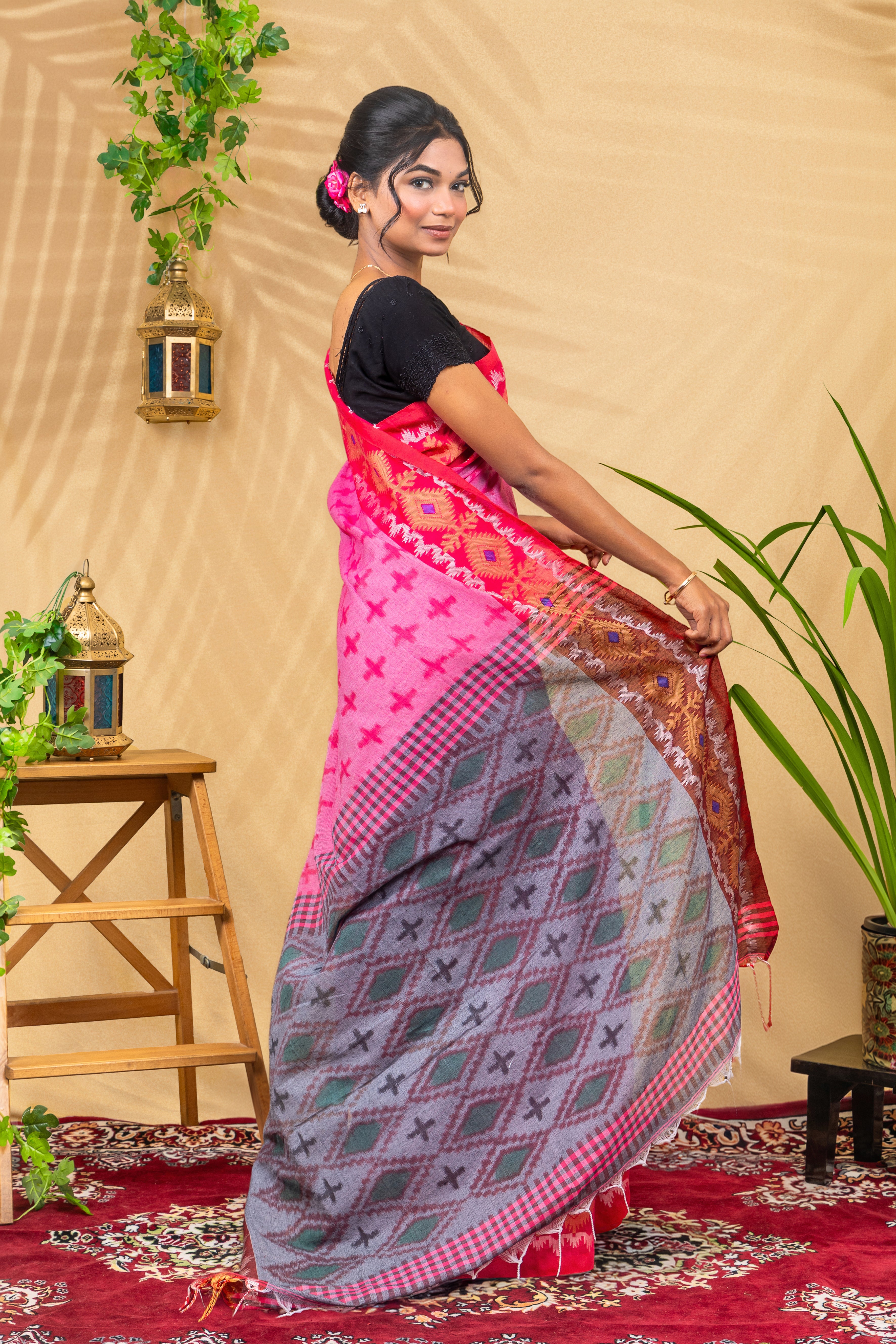 Rani Ikat Border Saree