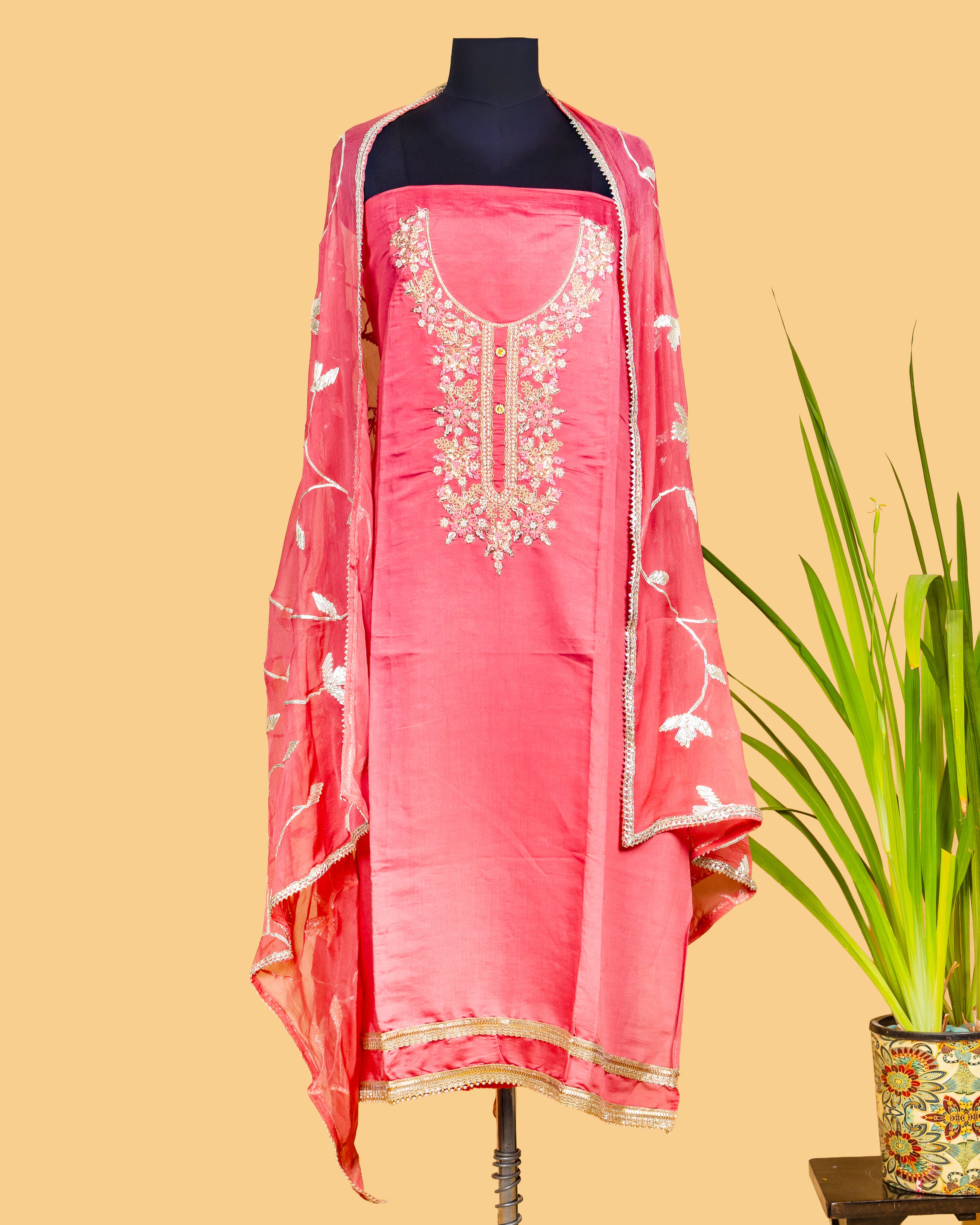 Rose Coral Chanderi Bloom Set