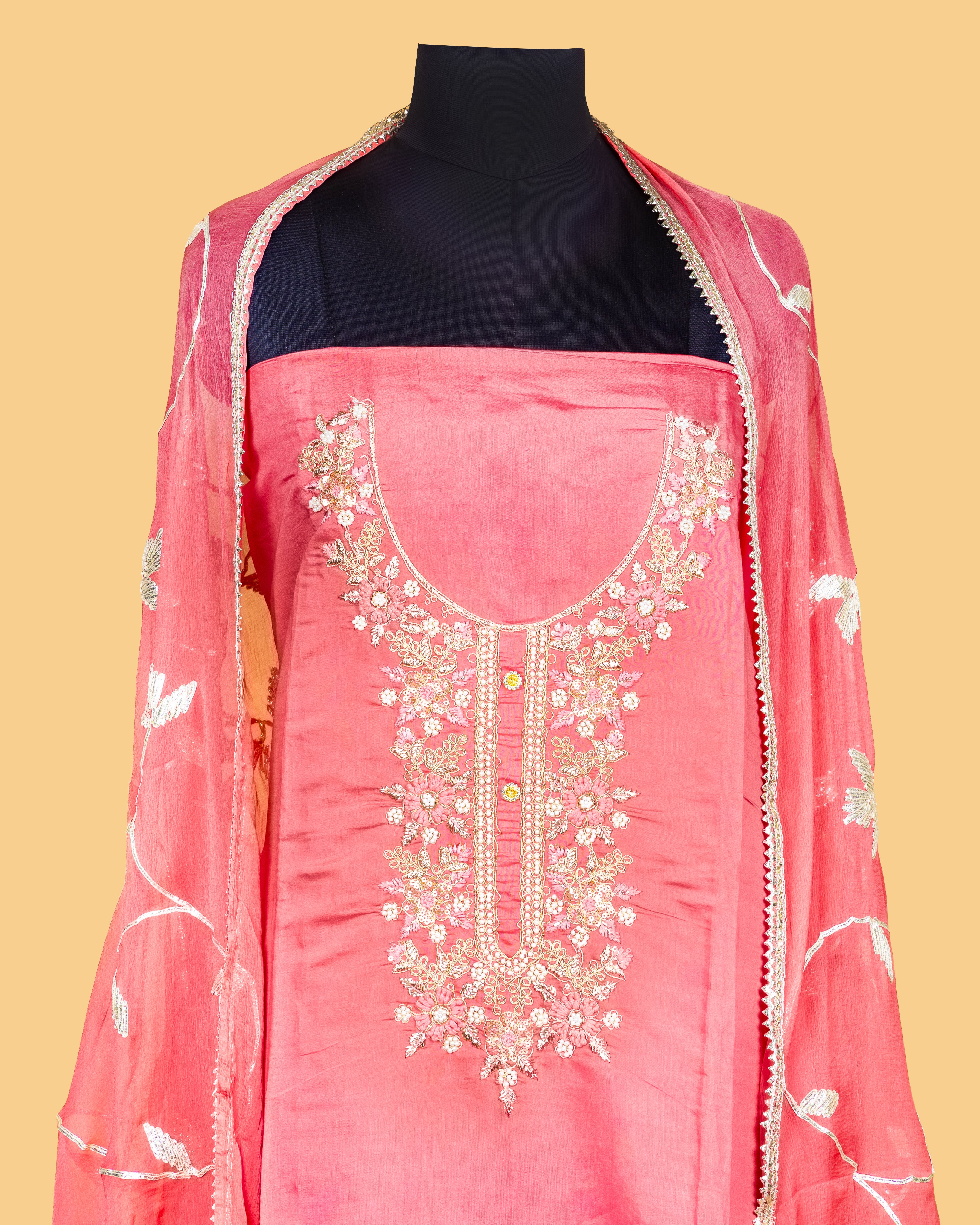 Rose Coral Chanderi Bloom Set