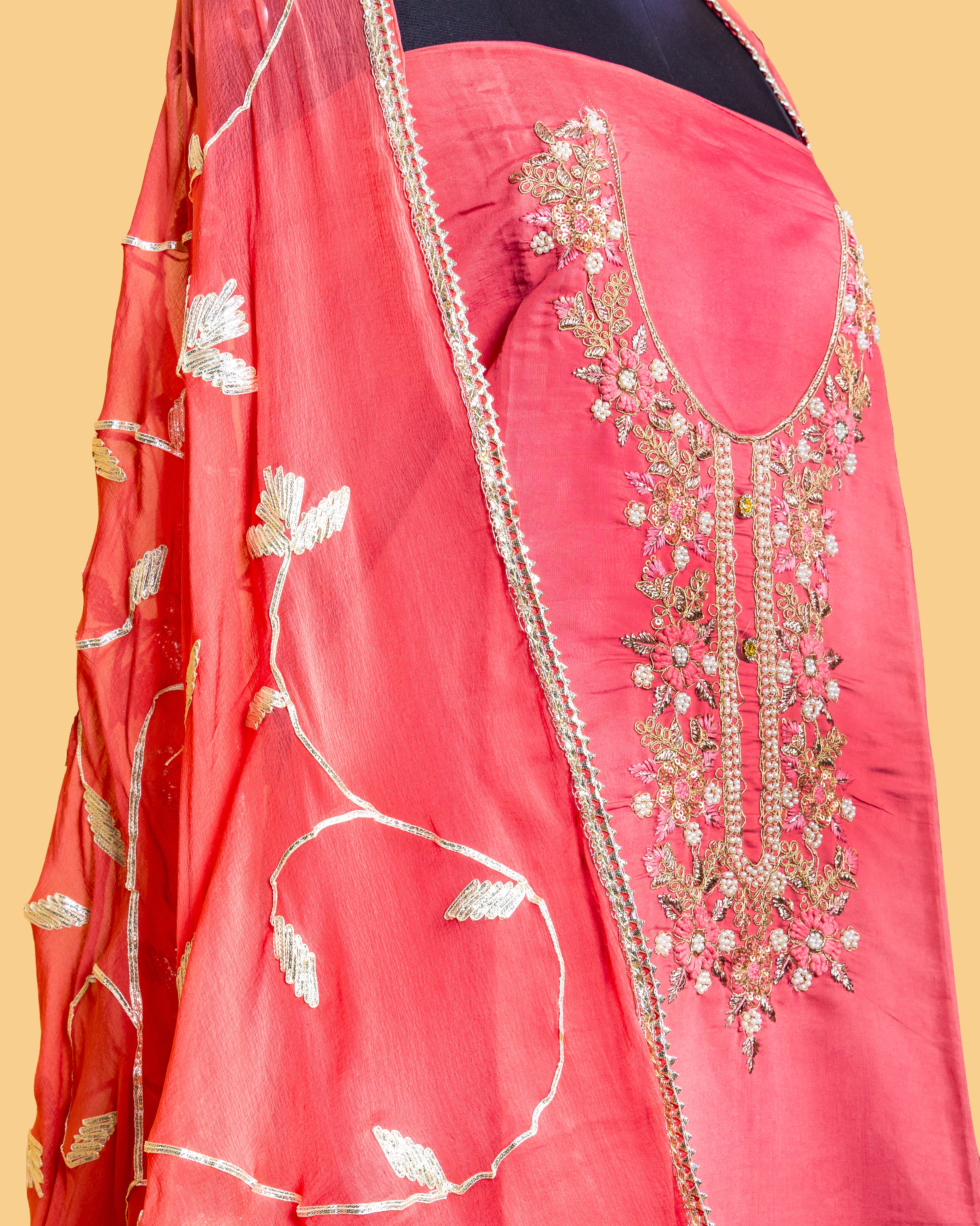 Rose Coral Chanderi Bloom Set