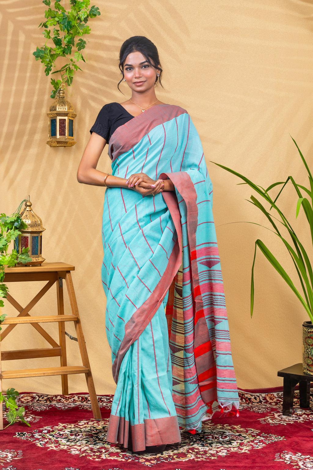 Aqua Rose Border Saree