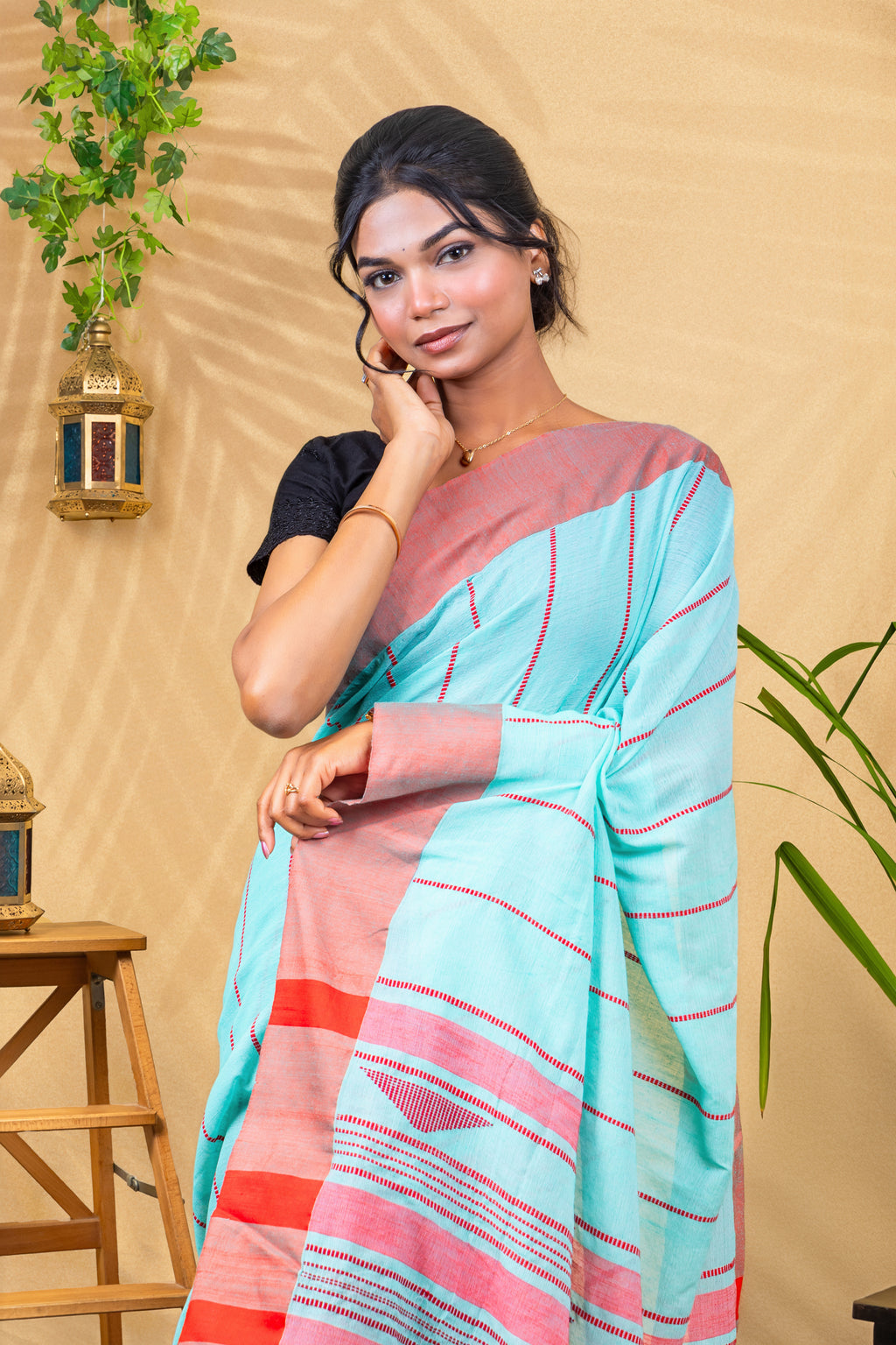 Aqua Rose Border Saree