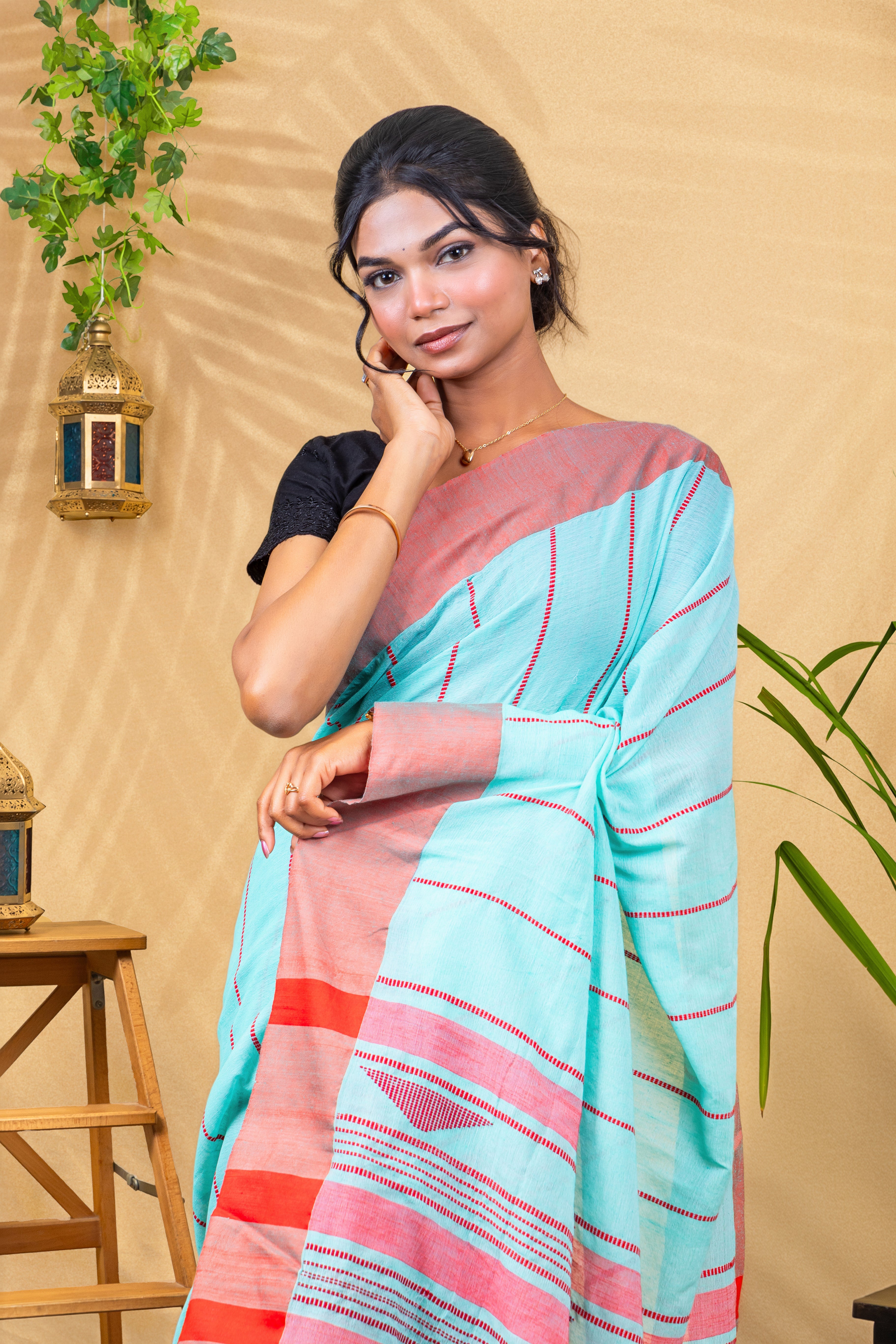Aqua Rose Border Saree