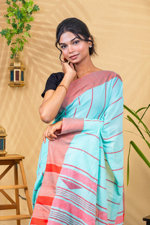 Aqua Rose Border Saree