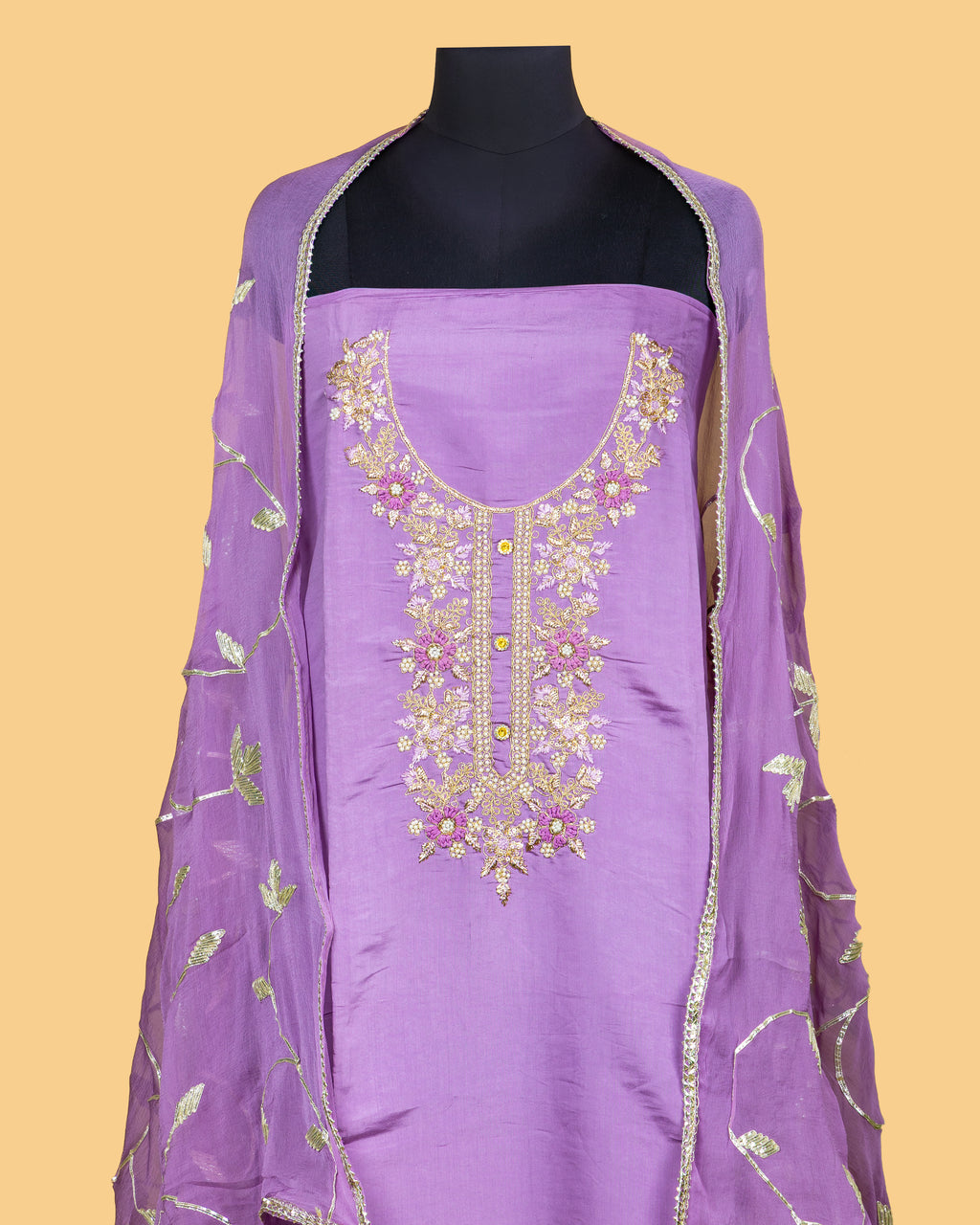 Lavender Leaf Gota Dupatta Set