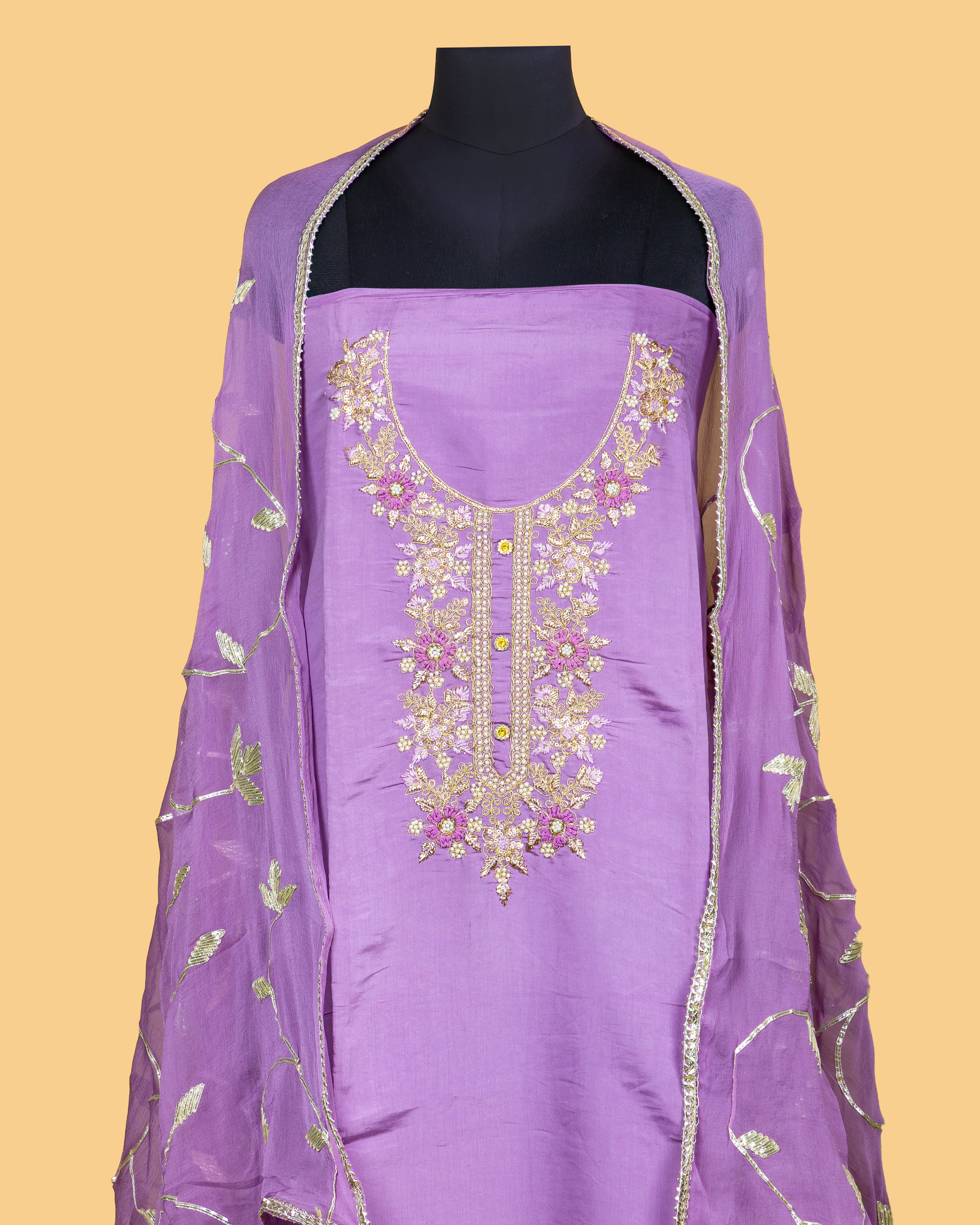 Lavender Leaf Gota Dupatta Set