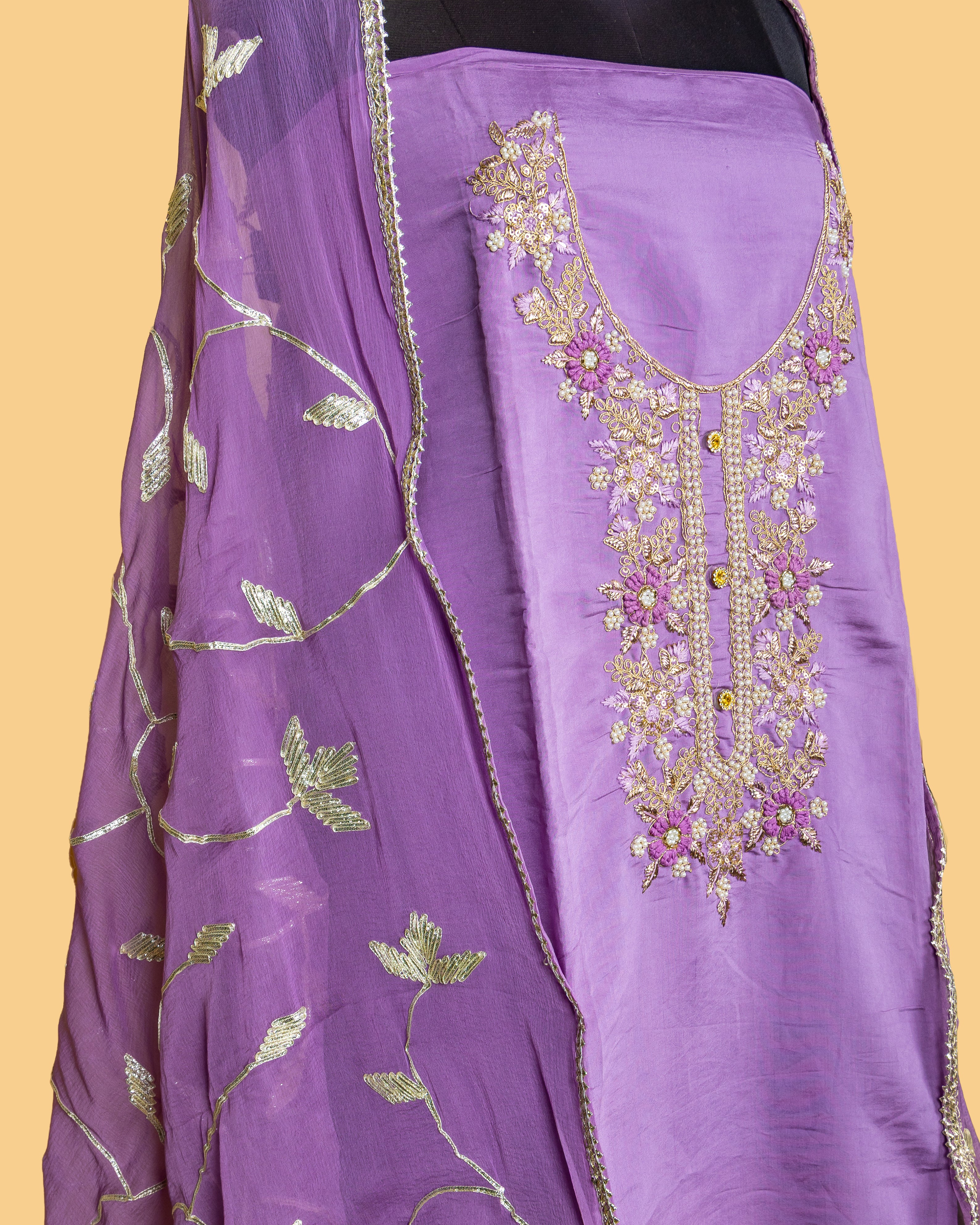 Lavender Leaf Gota Dupatta Set