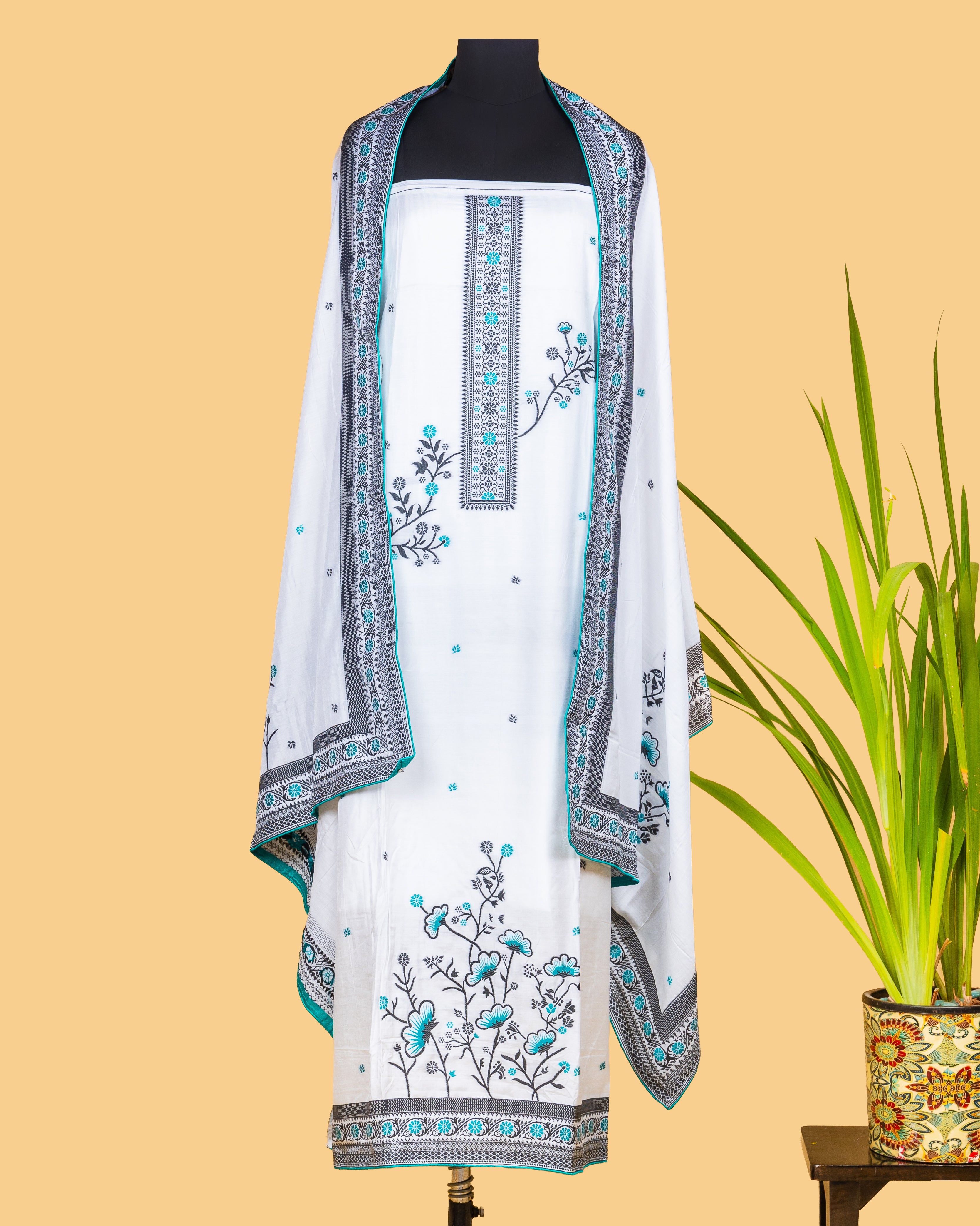 Teal Garden Border Suit Set