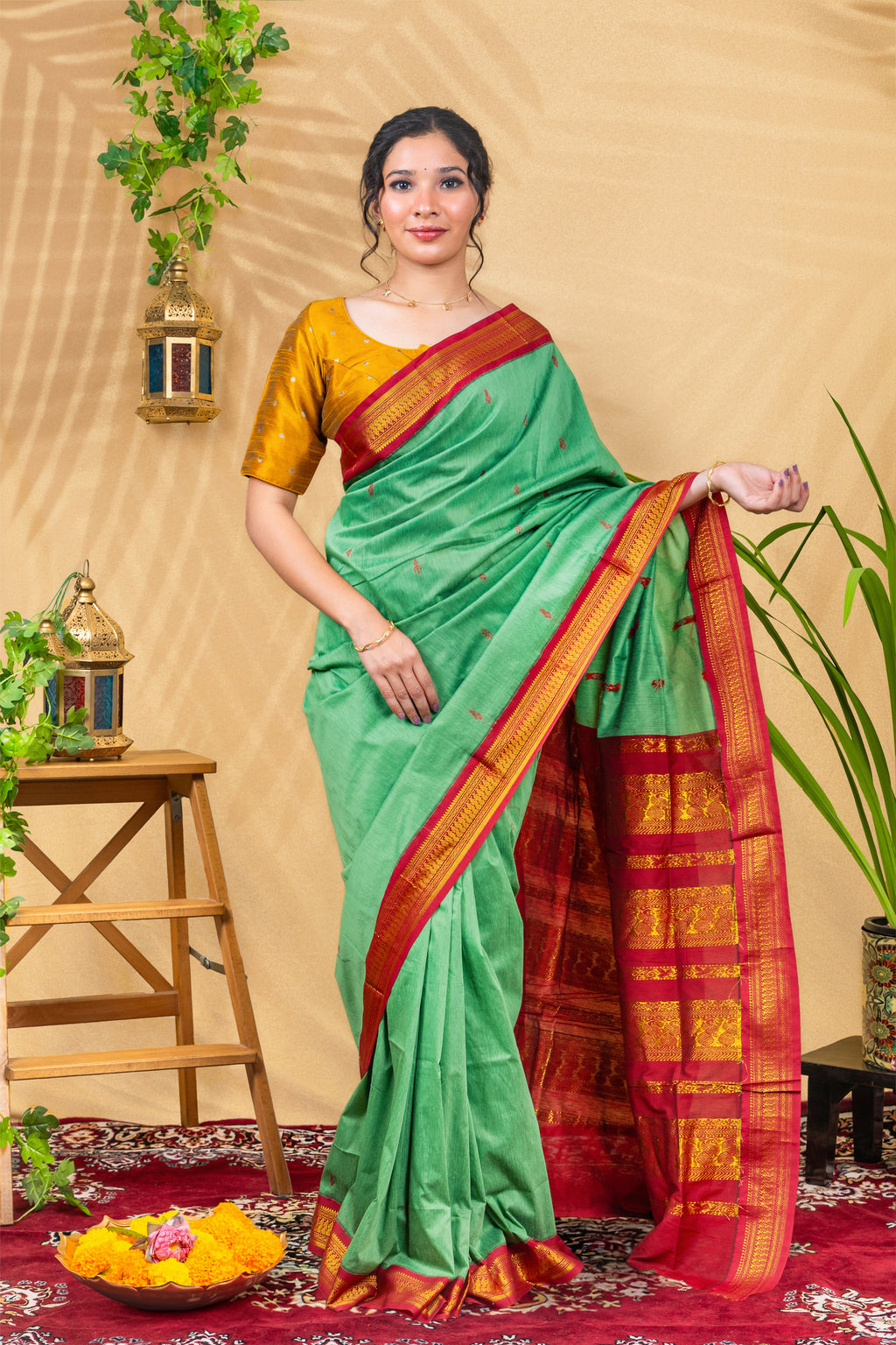 Mint Ruby Radiance—Gadwal Silk