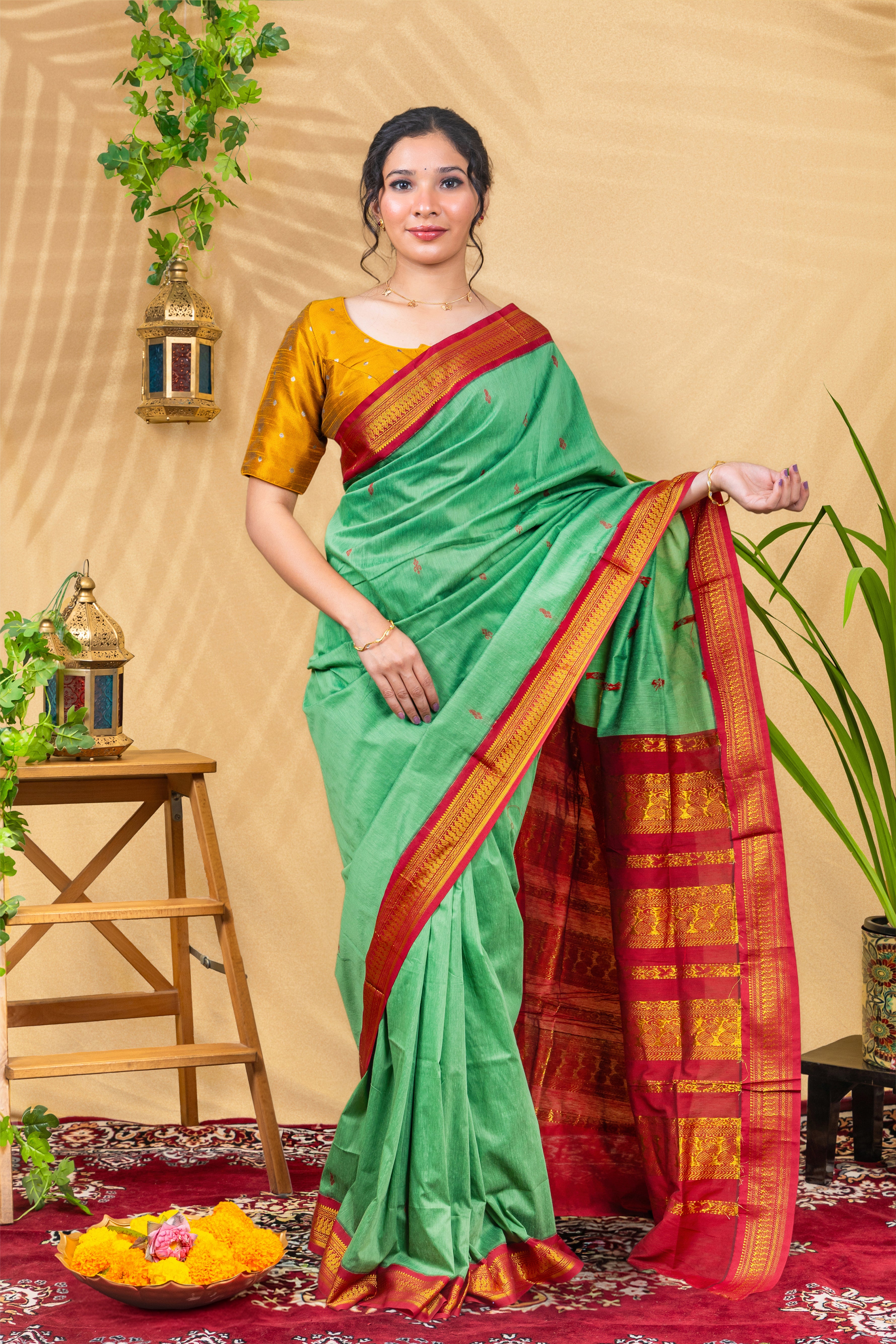 Mint Ruby Radiance—Gadwal Silk