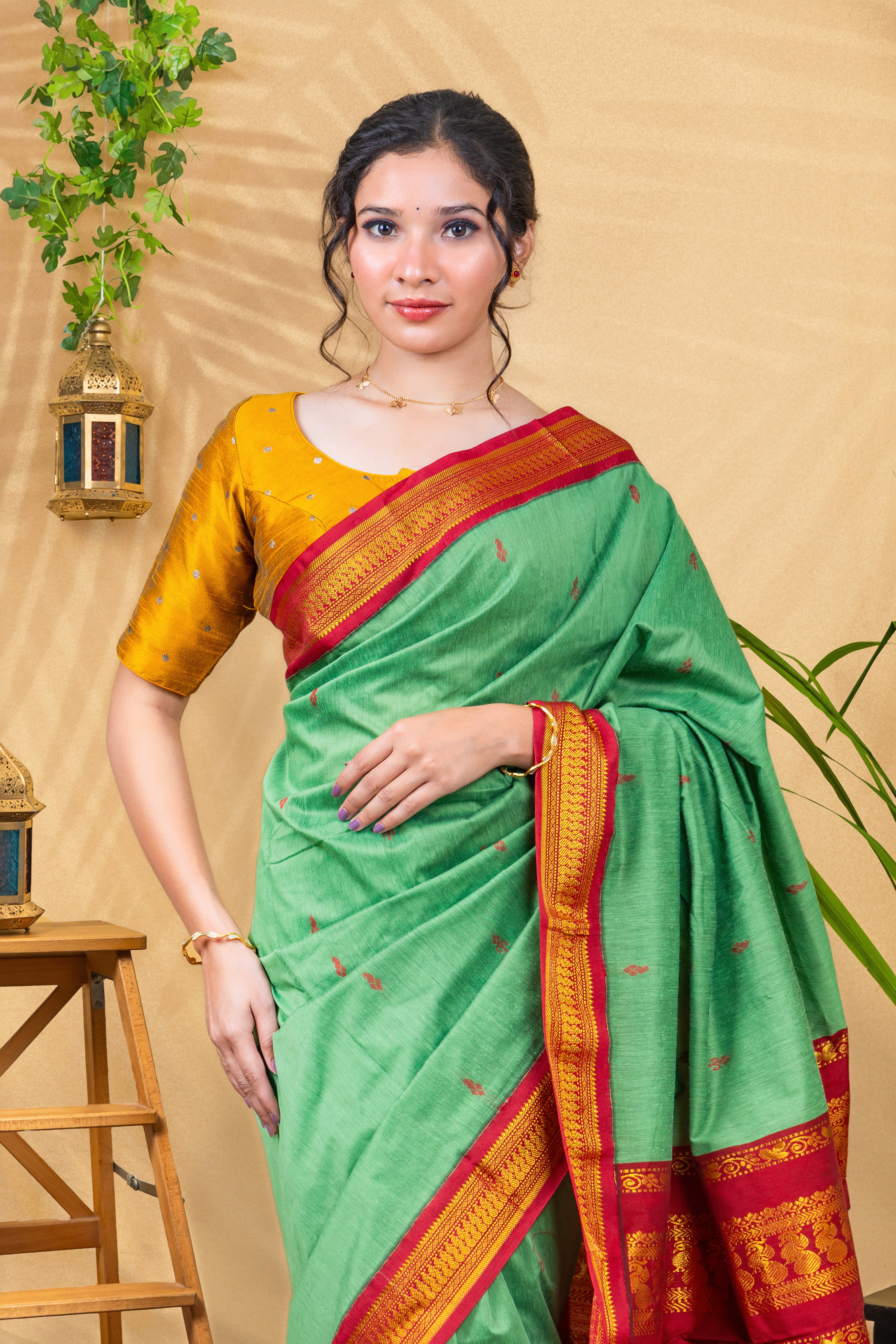 Mint Ruby Radiance—Gadwal Silk