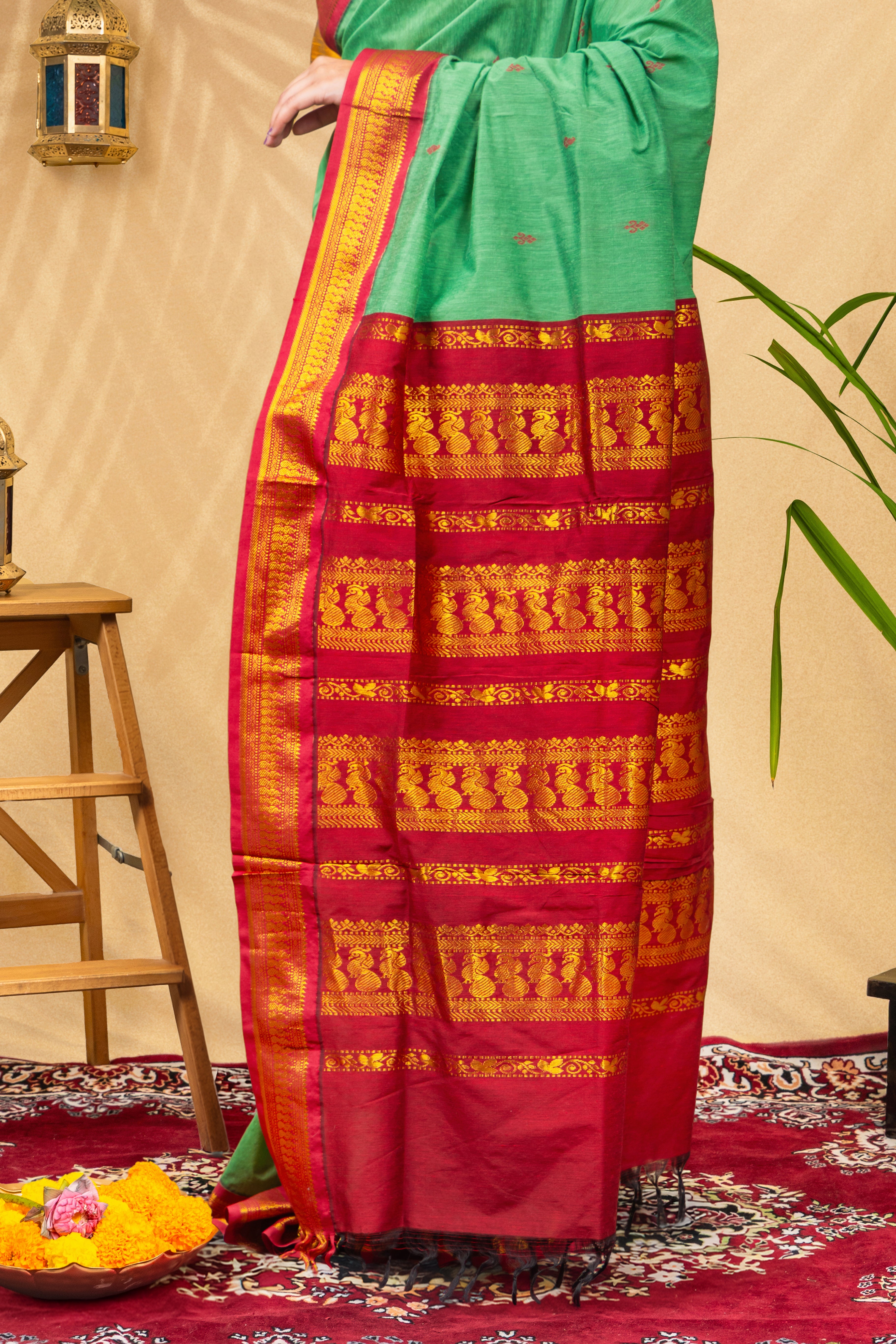 Mint Ruby Radiance—Gadwal Silk