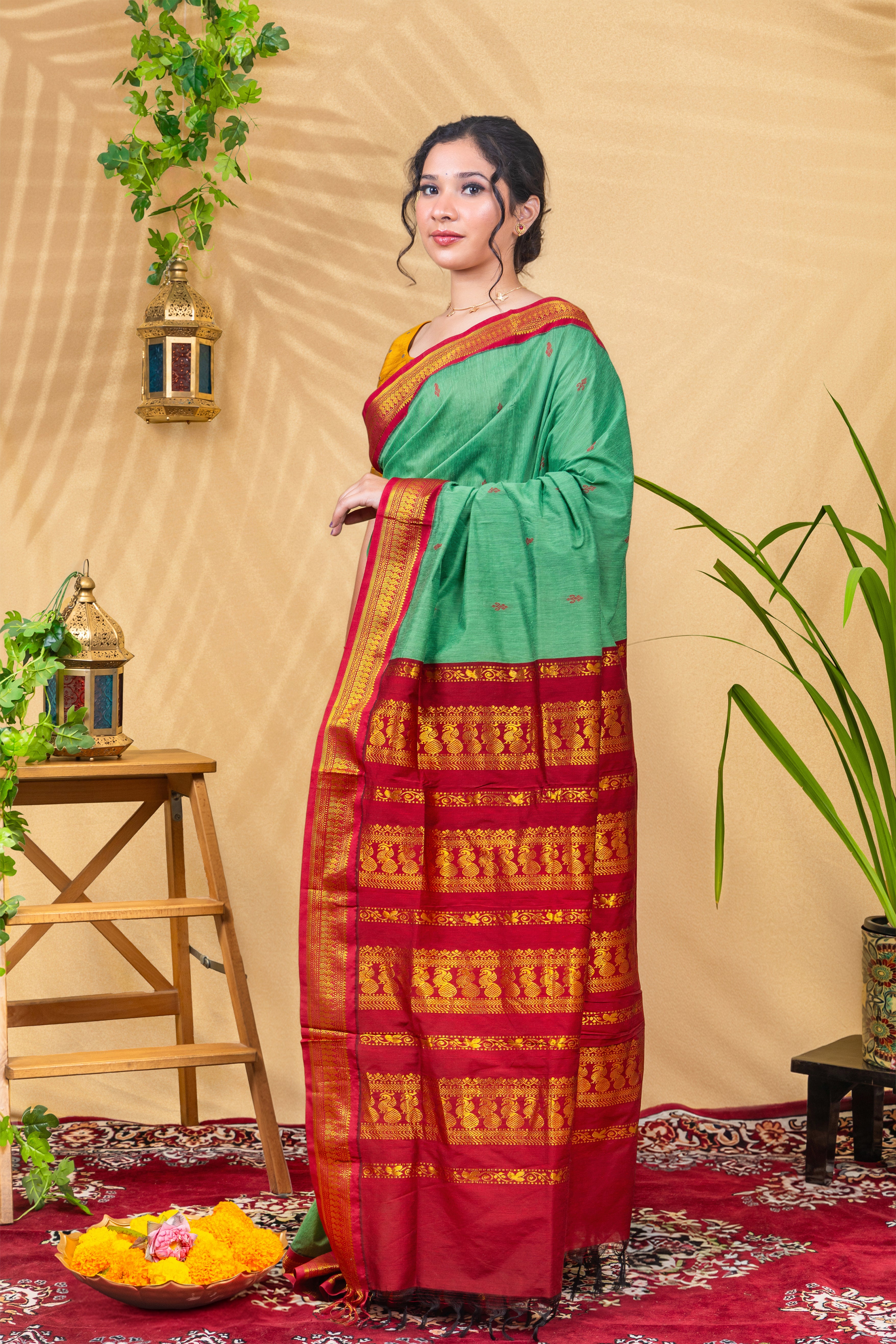 Mint Ruby Radiance—Gadwal Silk