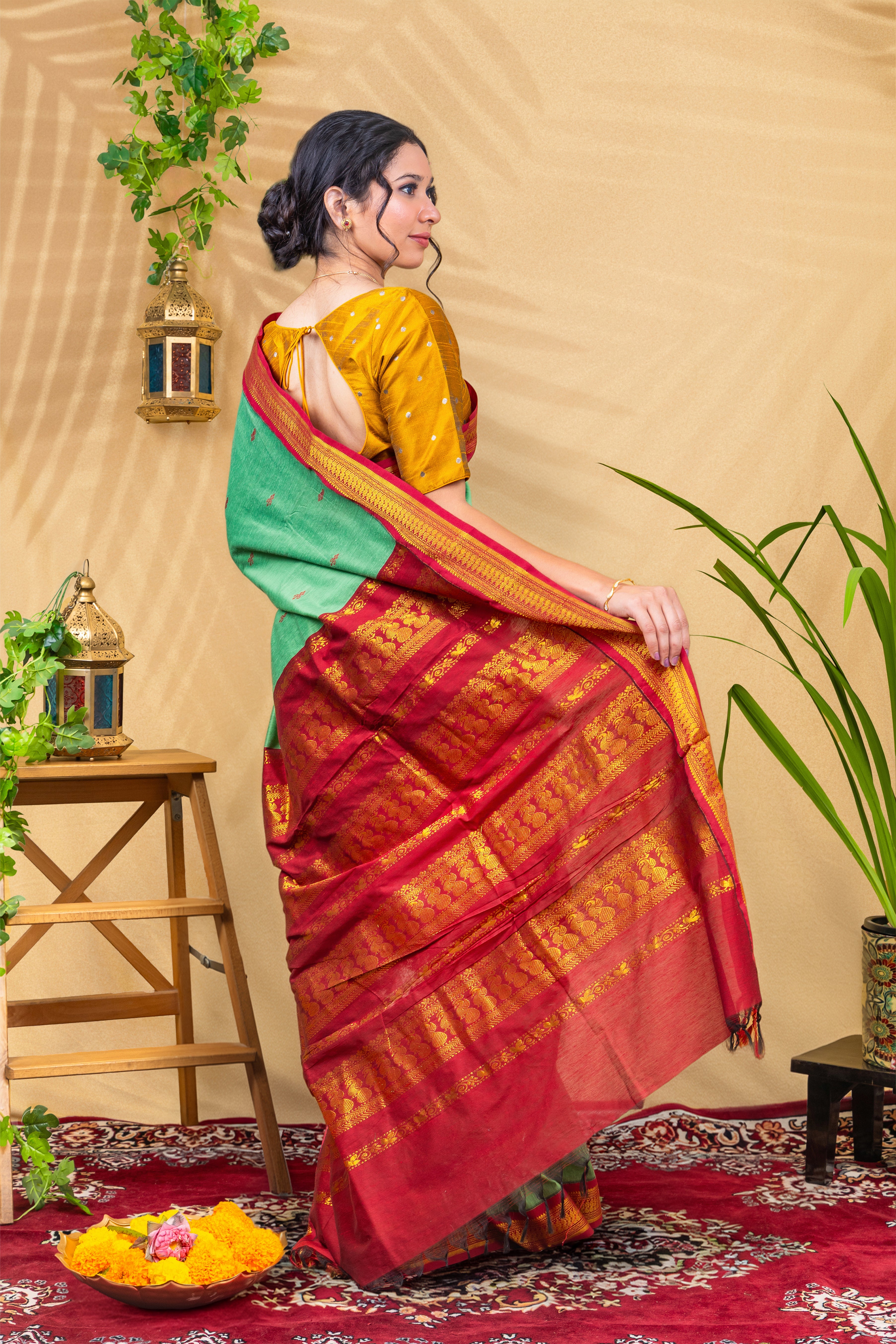 Mint Ruby Radiance—Gadwal Silk