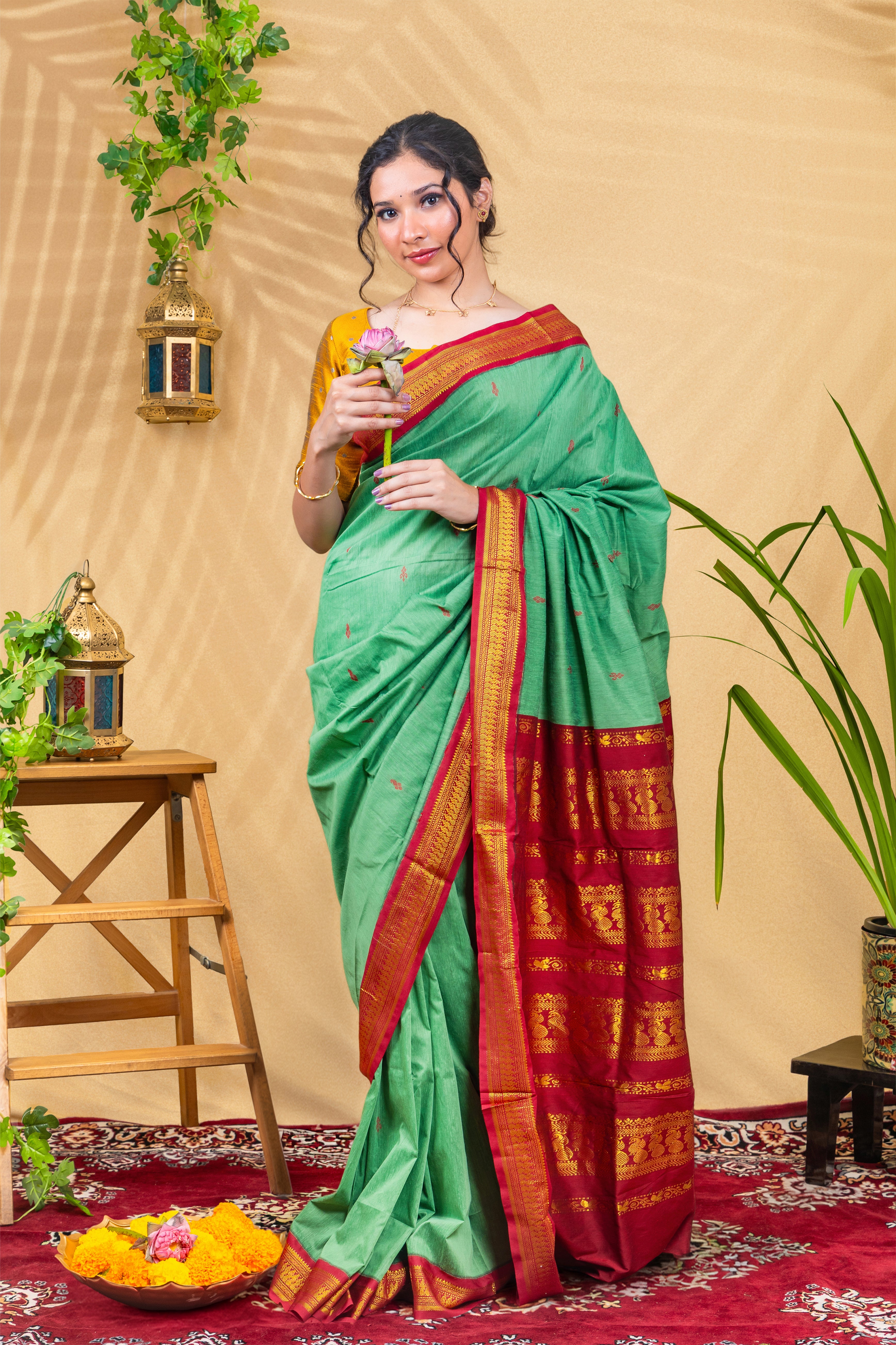 Mint Ruby Radiance—Gadwal Silk