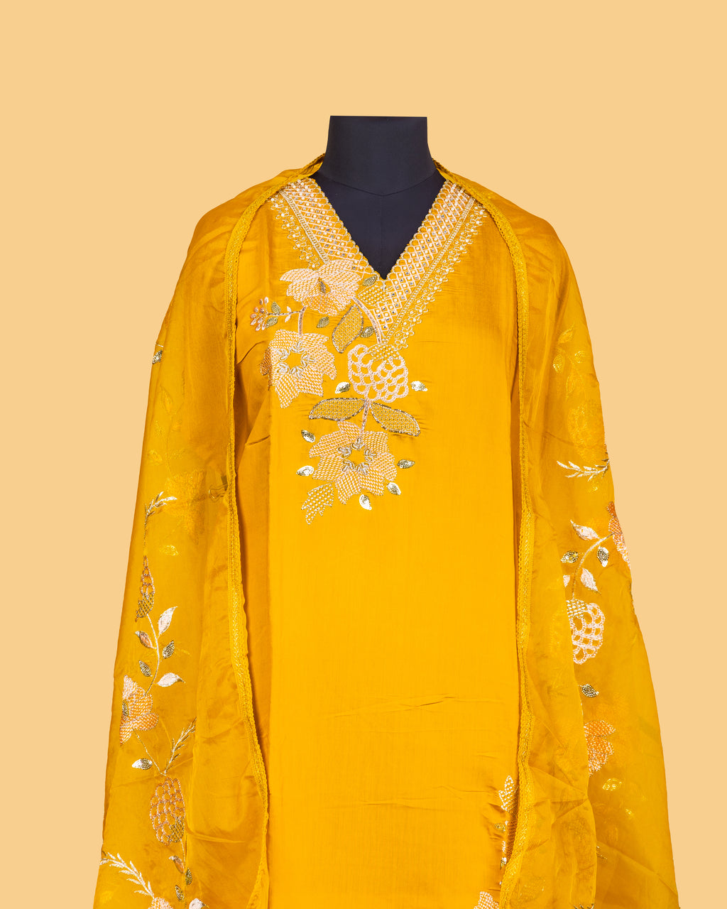 Saffron Petal Embroidered Set