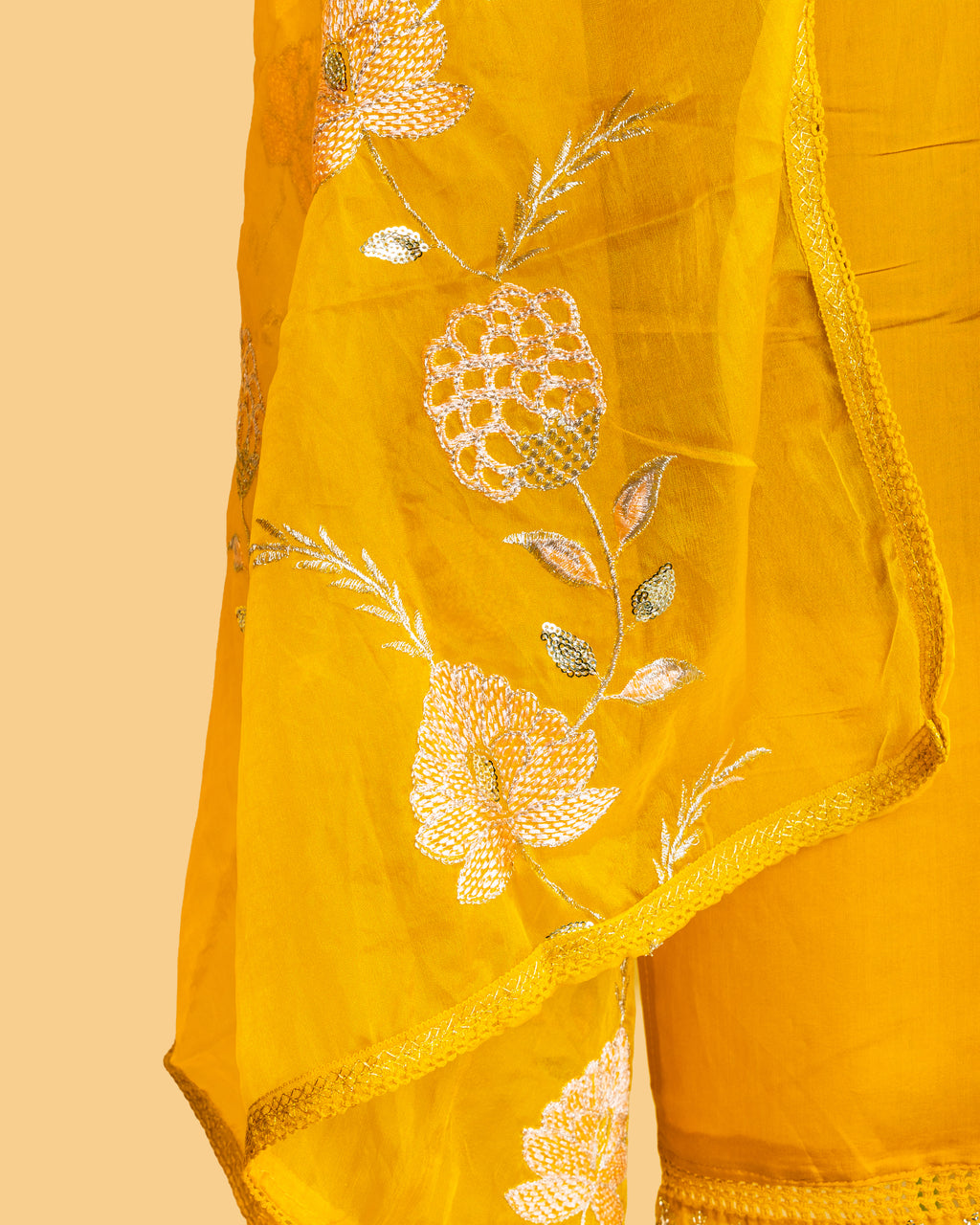 Saffron Petal Embroidered Set